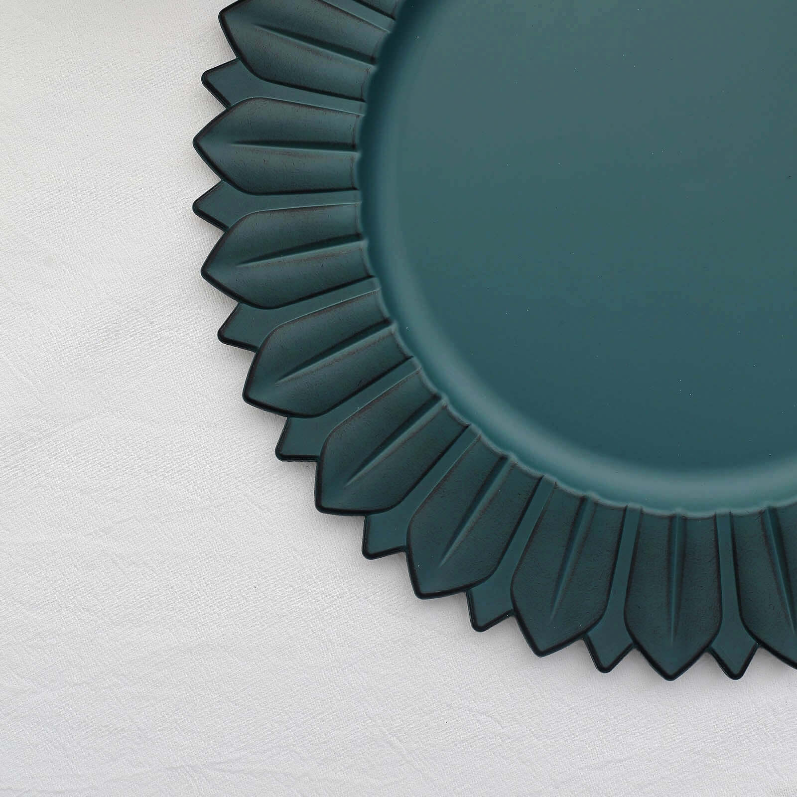 6-Piece Set of 13-Inch Matte Teal Plastic Round Charger Plates with Sunflower Rim