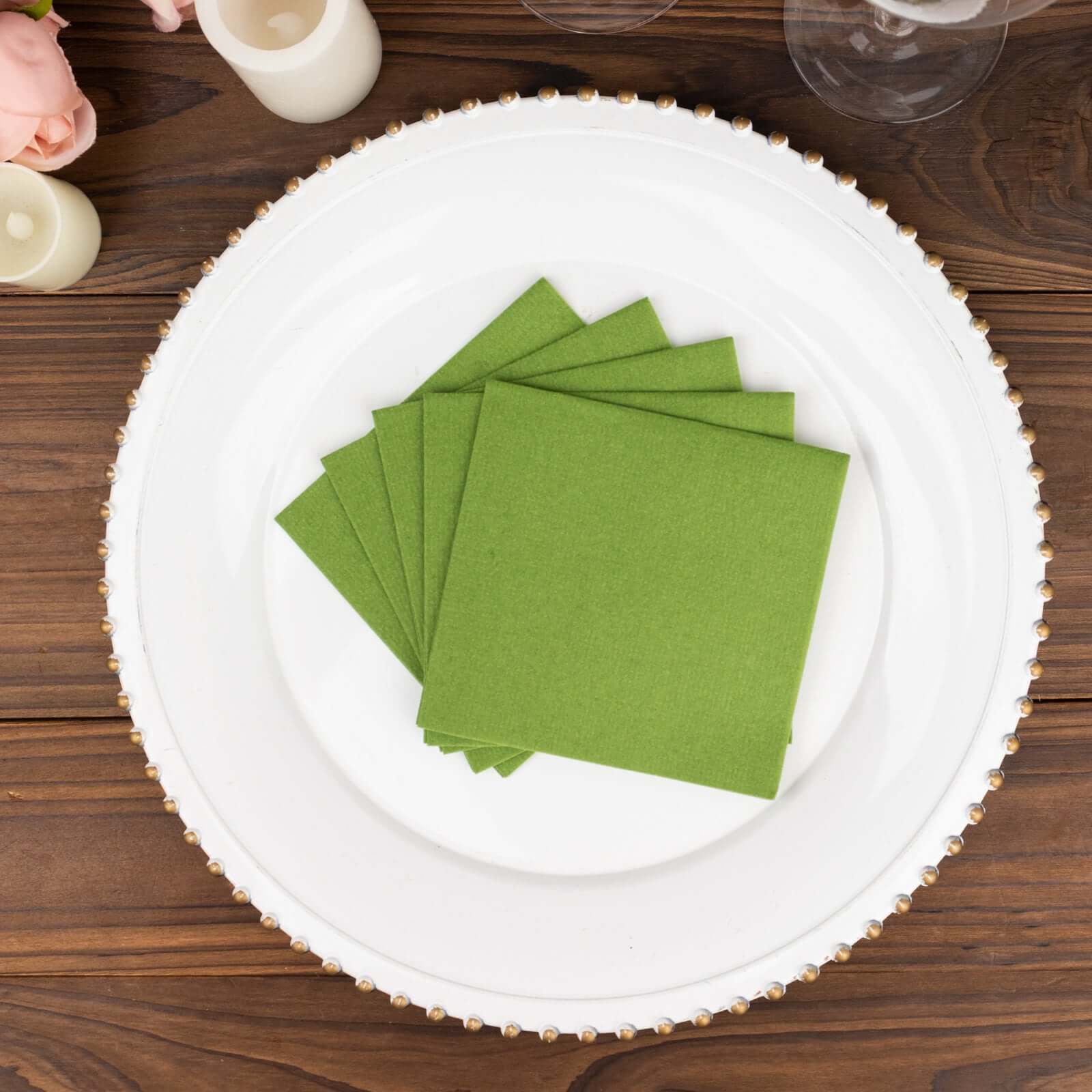 Great Deal! 20-Pack 5x5 Olive Green Airlaid Cocktail Napkins with Linen-Like Feel and High Absorbency