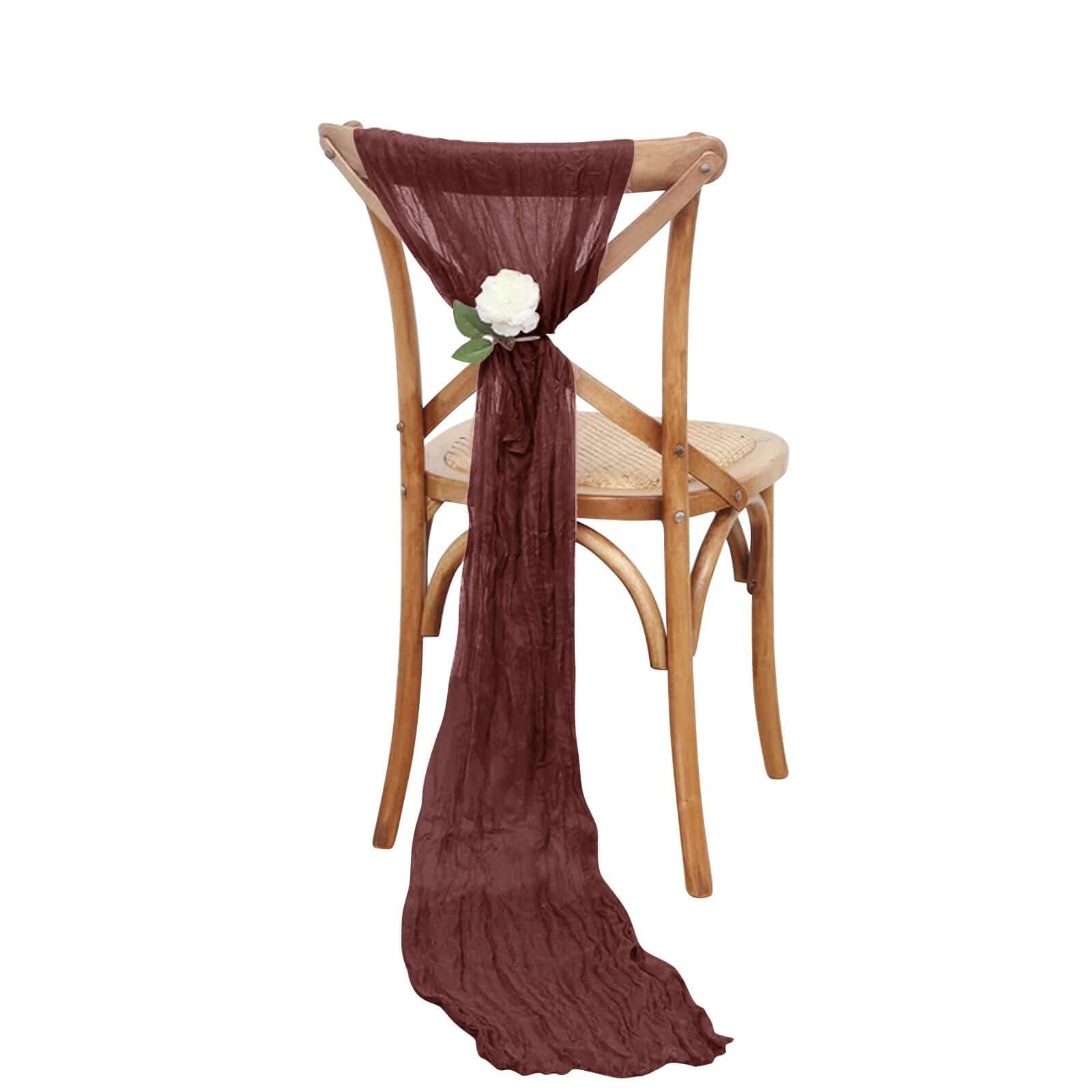 Hot Deal! 5-Pack Burgundy Cheesecloth Chair Sashes for Boho Decor