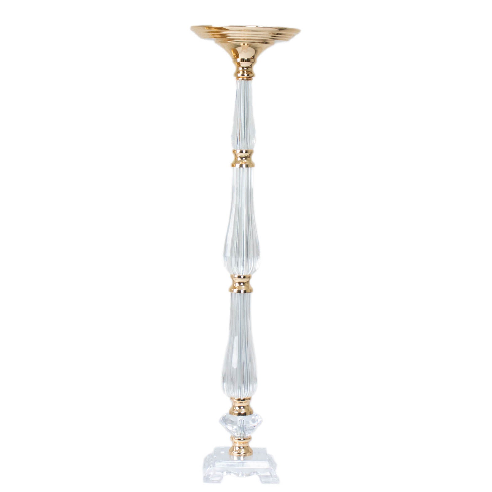 32-inch Gold and Clear Acrylic Crystal Pillar Candle Stand for Wedding Centerpieces