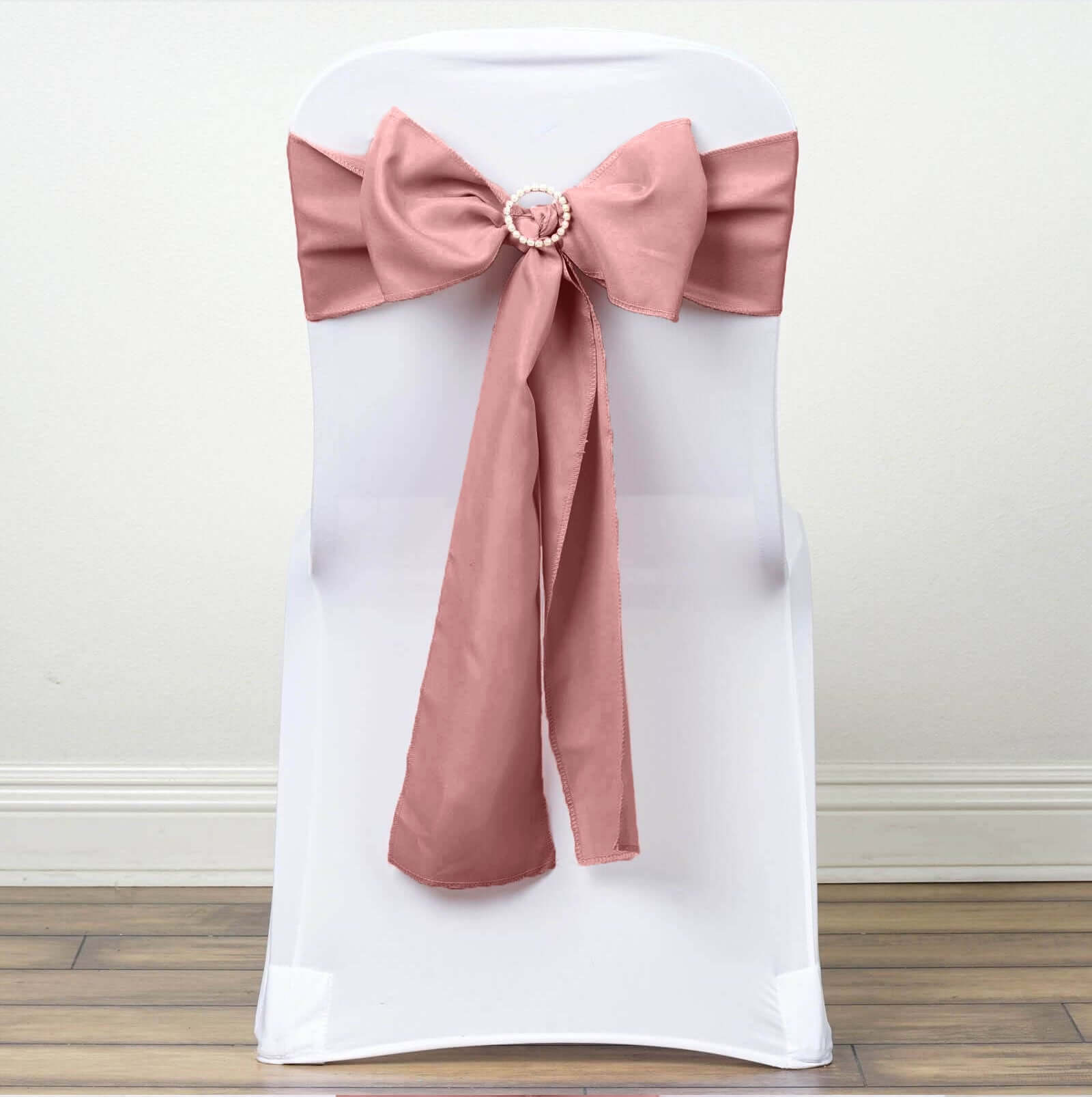 Set of 5 Dusty Rose Polyester Chair Sashes, 6 Inches Wide by 108 Inches Long