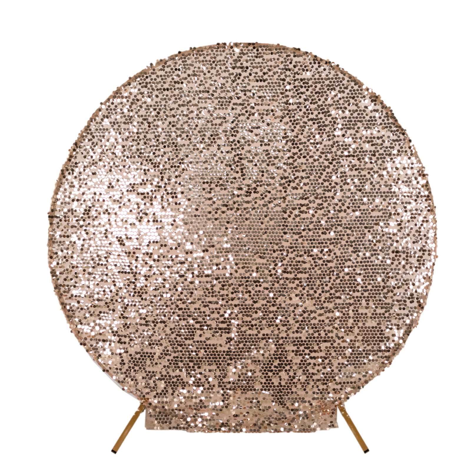 7.5ft Sparkly Rose Gold Sequin Cover for Round Wedding Arch Stand - Perfect Decor!