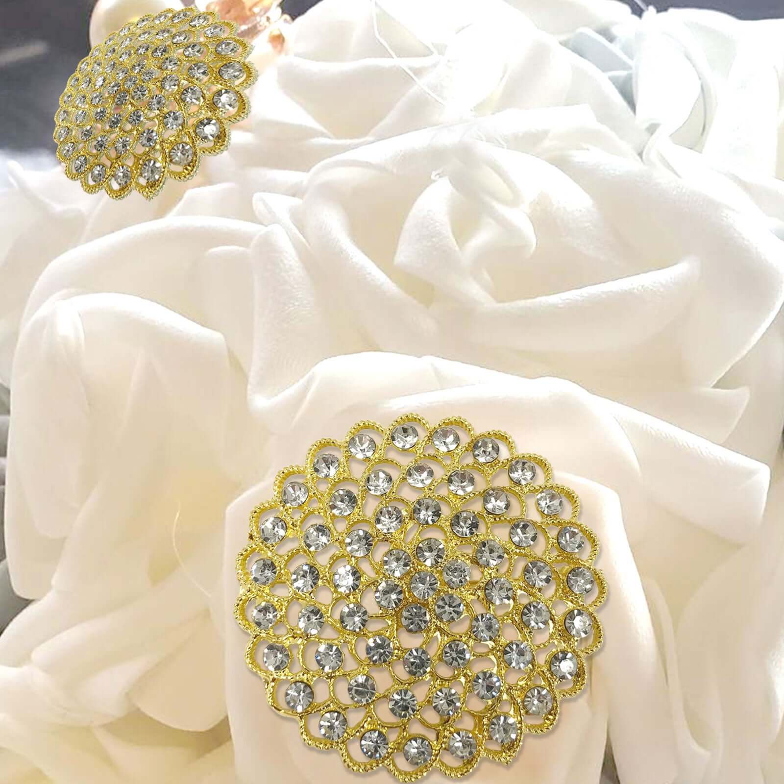 Sparkling Gold Rhinestone Metal Flower Chair Sash Band Buckle - Ideal for Weddings & Celebrations