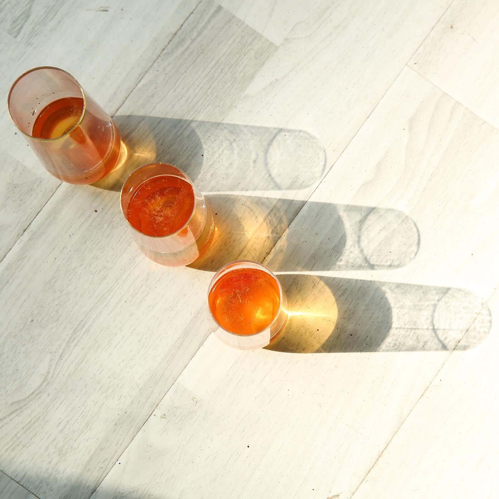 9oz Reusable 6-Pack Clear Plastic Stemless Champagne Flutes with Gold Rim