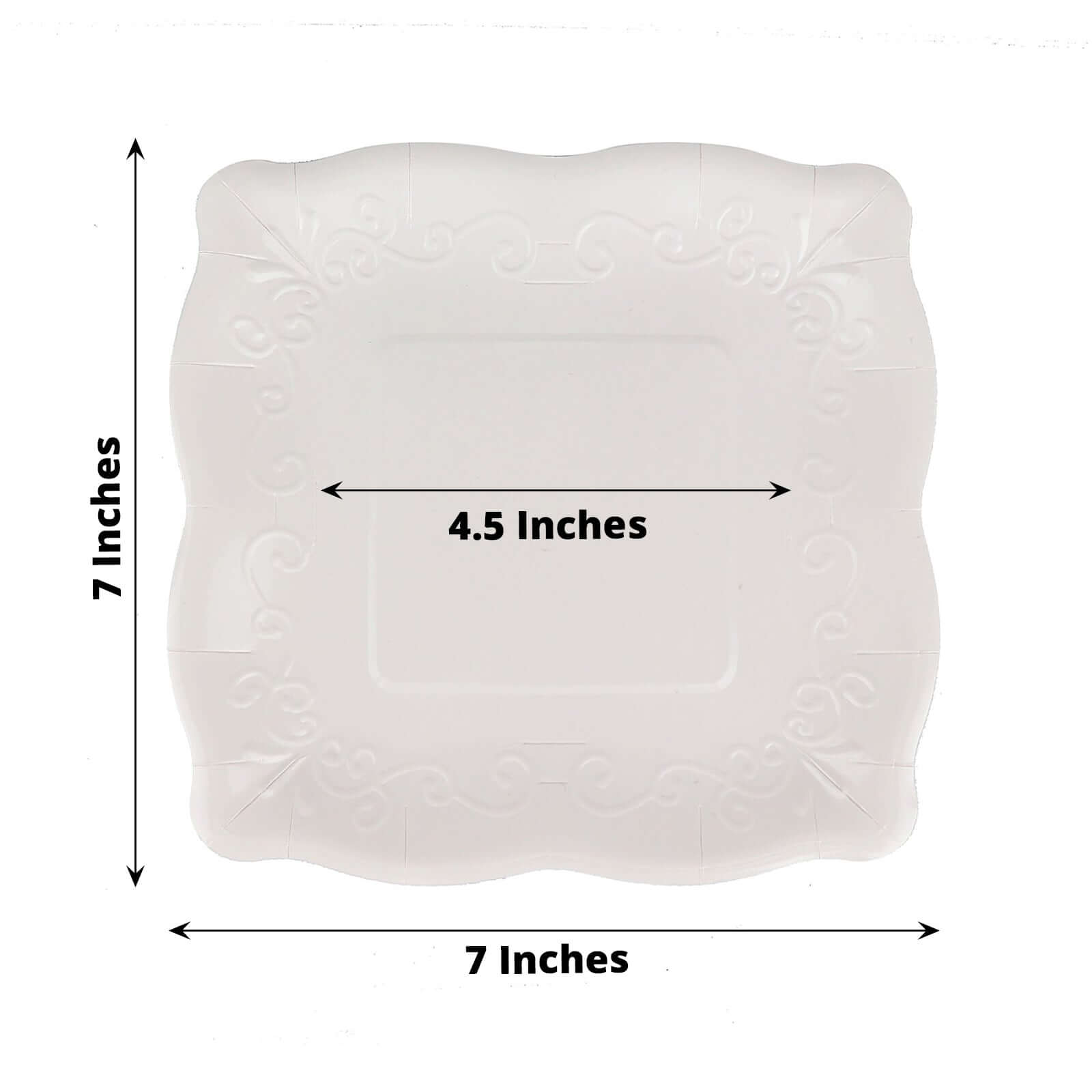 25-Pack White Square 7-Inch Disposable Dessert Plates with Vintage Pottery Embossed Design - Ideal for Special Events