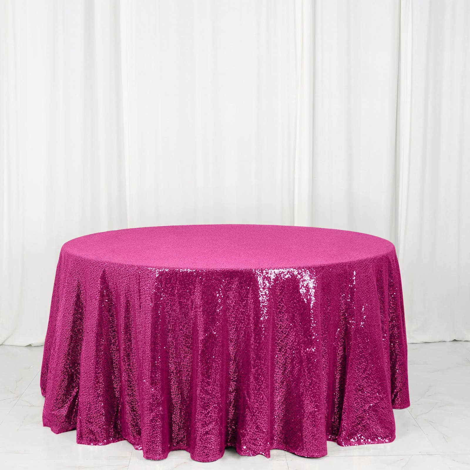 Hot Deal! Fuchsia Seamless Glittering 120' Round Sequin Tablecloth