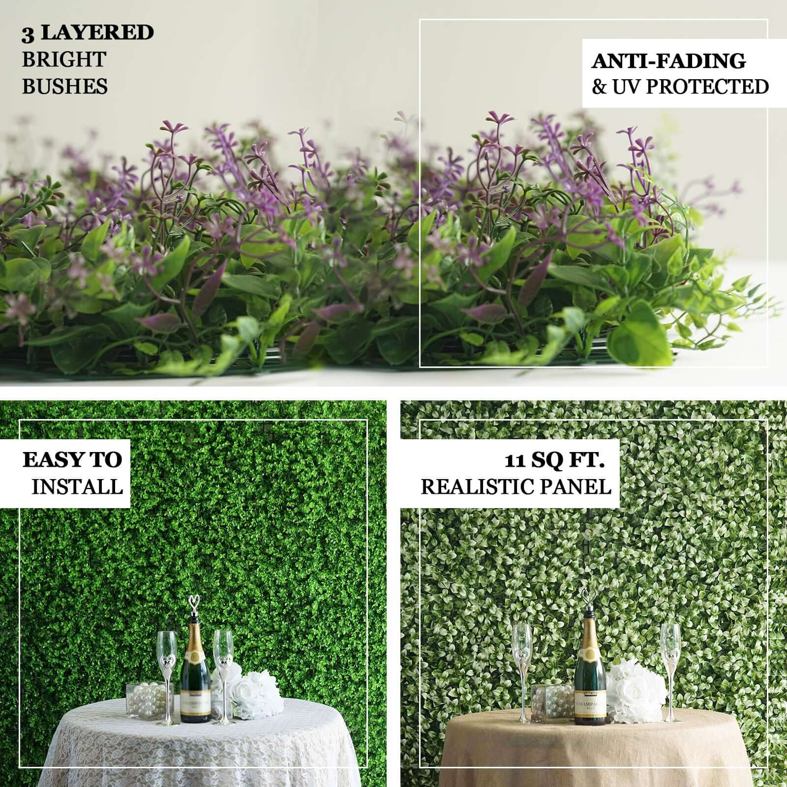 11 Sq ft. Artificial Dark Green Boxwood Hedge Mat - Set of 4 Panels