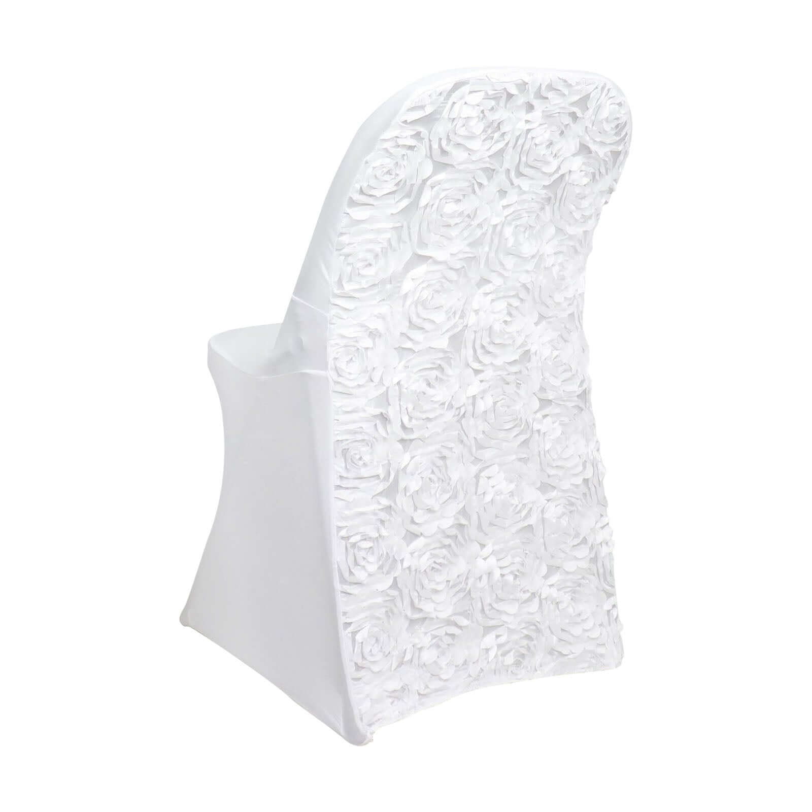 Premium White Spandex Slipcover for Folding Chairs with Satin Rosette Design - Ideal for Classy Events