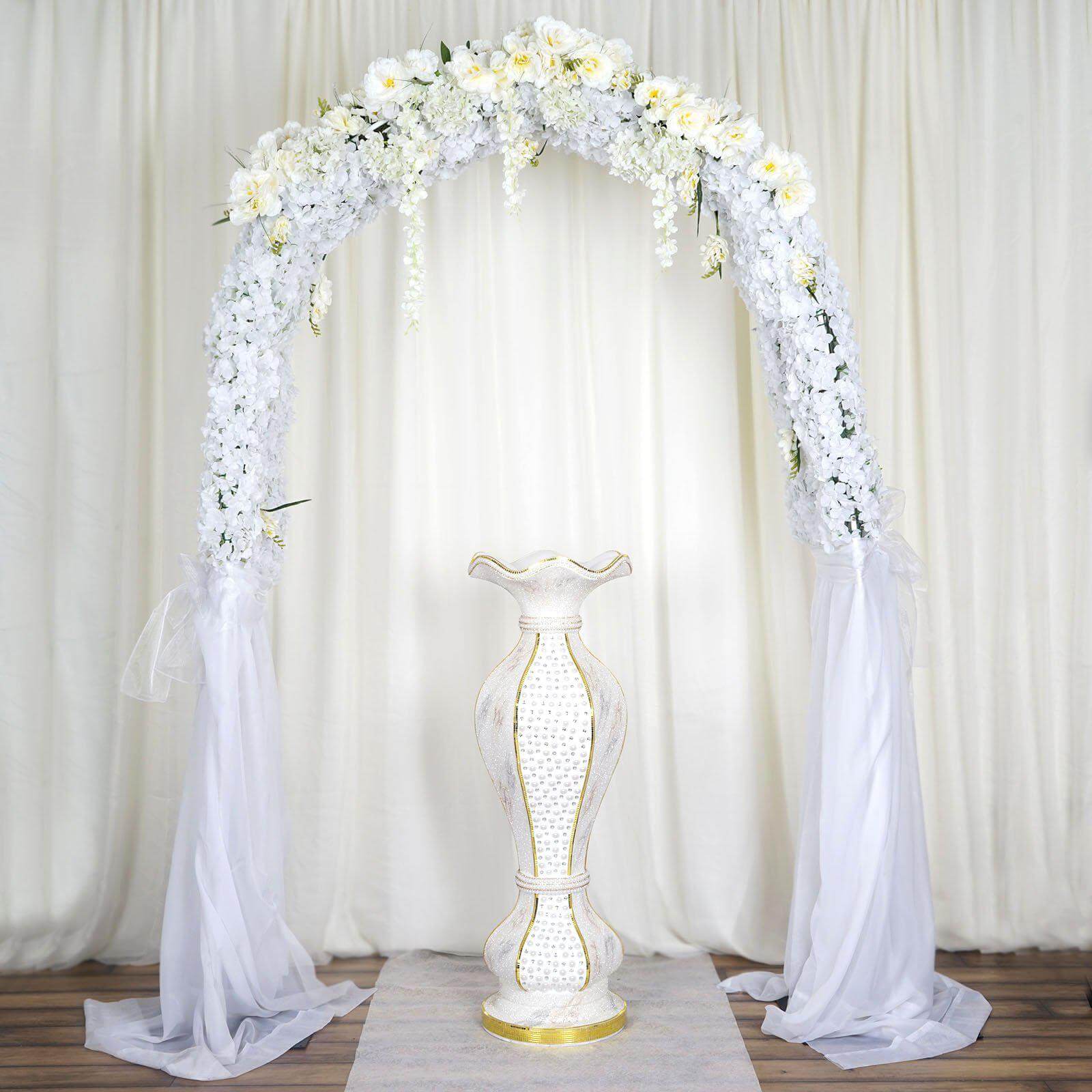 40-Inch Shimmering Gold Glitter Marble Flower Pot Vase with Pearl and Mirror Mosaic Decor