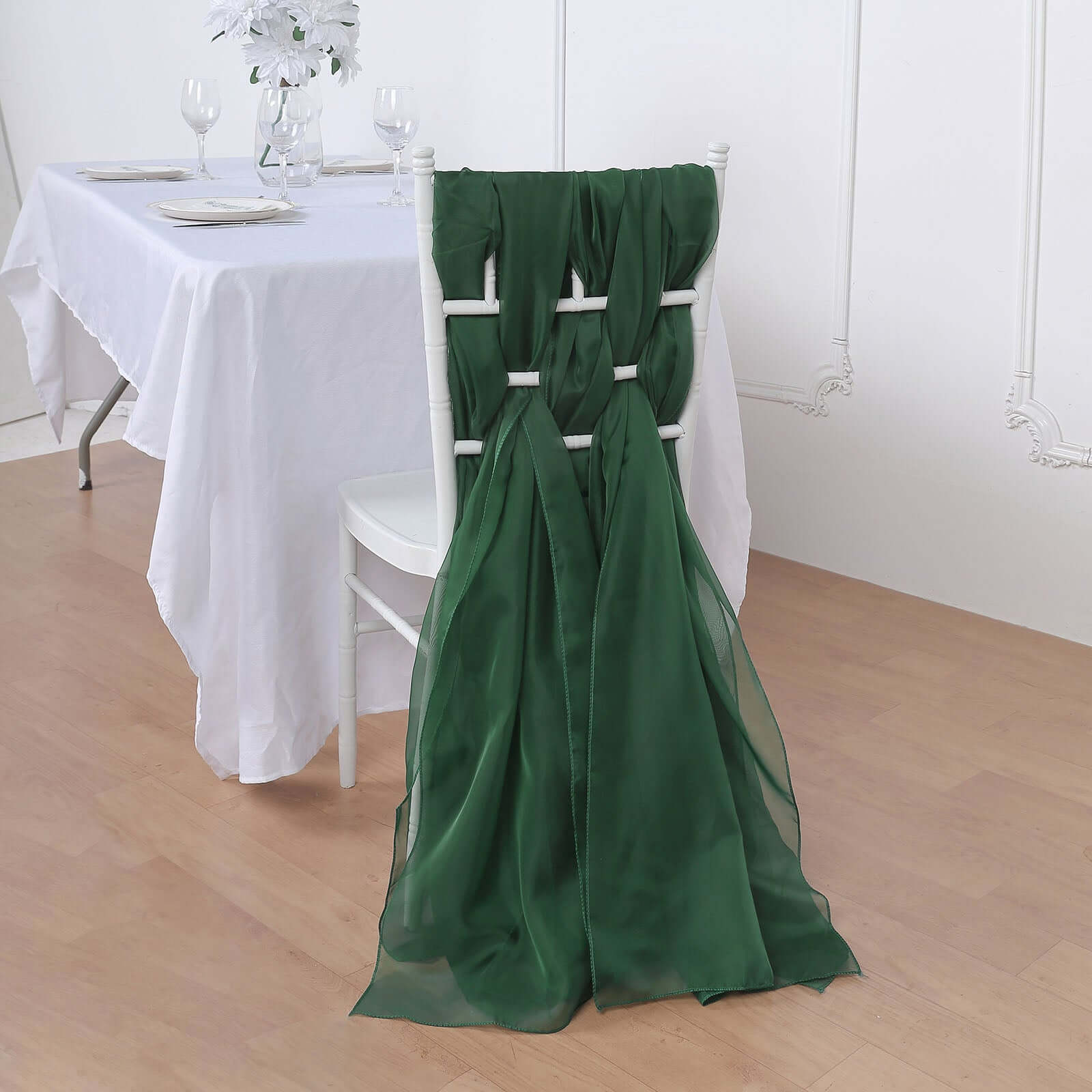 5-Pack Premium Hunter Emerald Green Chiffon Chair Sashes - Soft & Lightweight Designer Bows