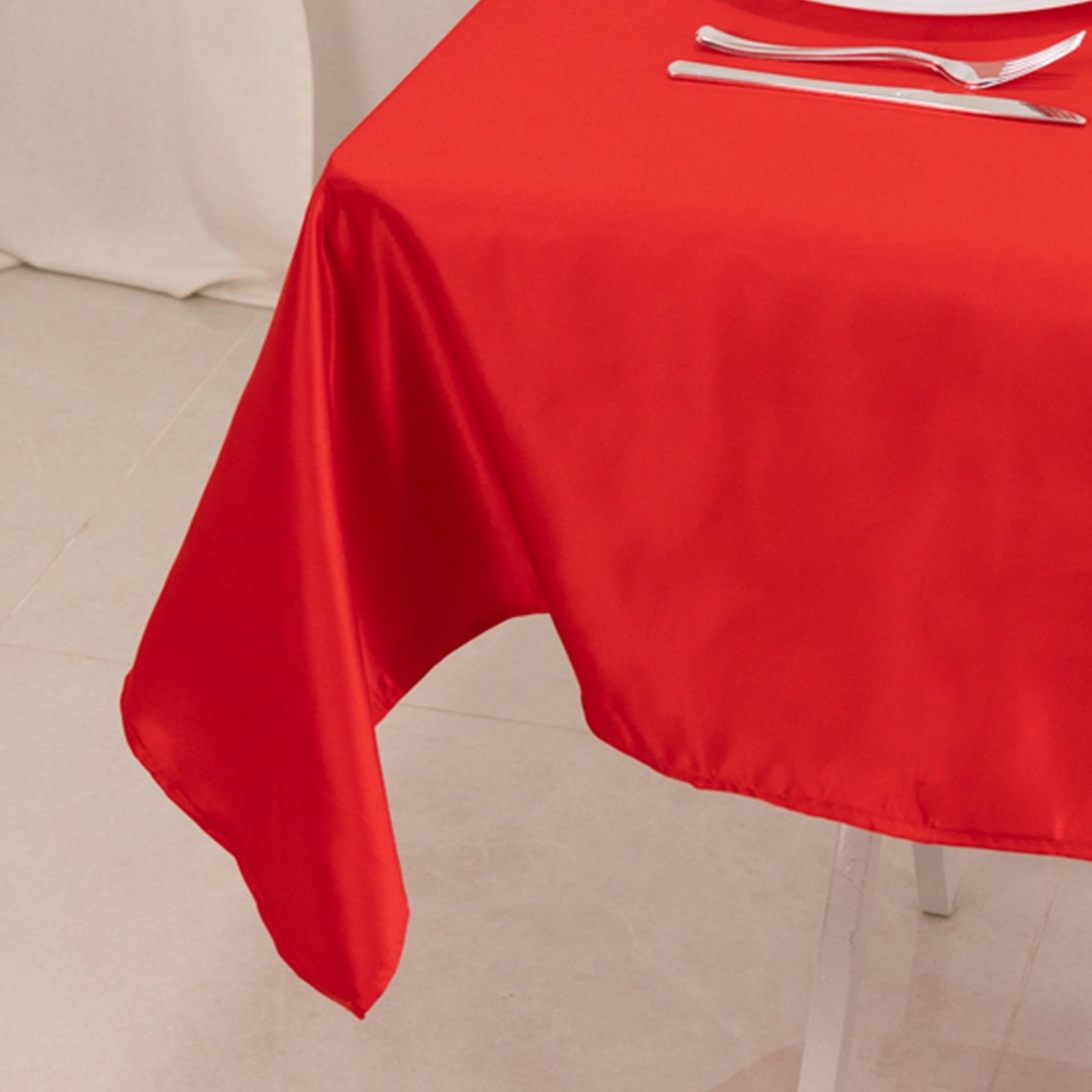 Hot Deal! Durable Silk-Like Red Lamour Satin 54x54 Square Table Overlay Tablecloth