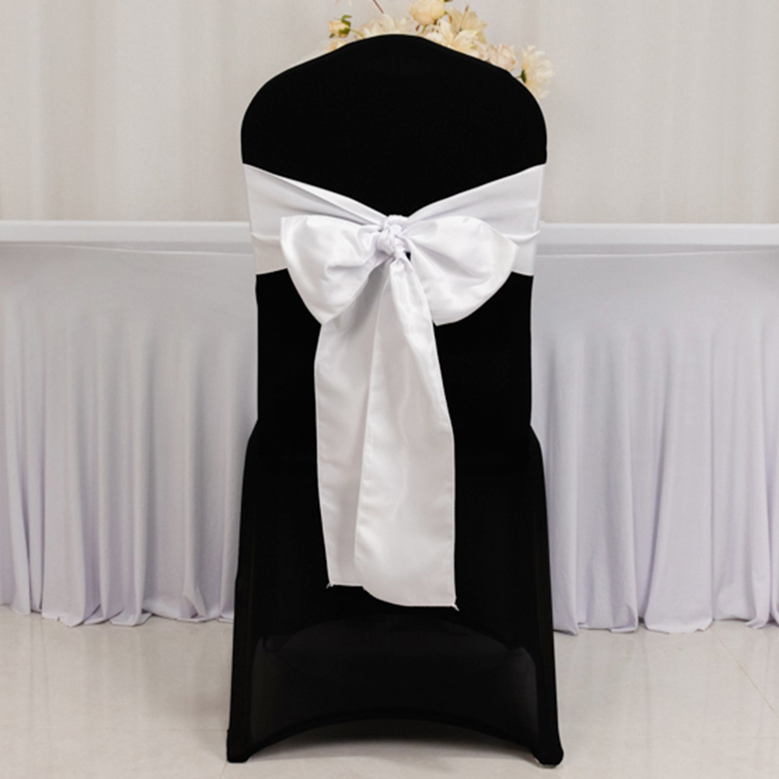 5-Pack White Lamour Satin Chair Sashes (6x106) - Stylish Reusable Decor for Weddings & Gatherings