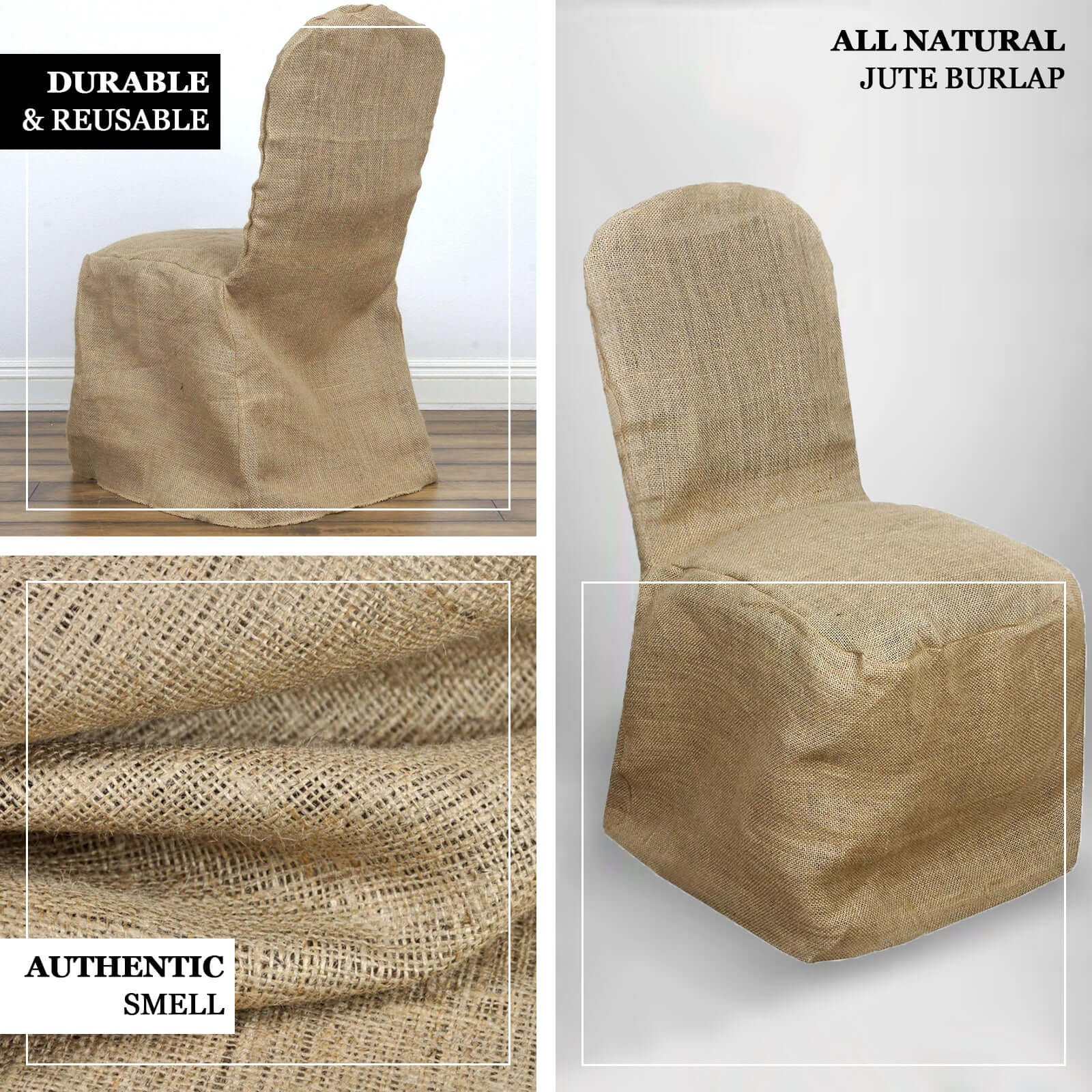 100% Natural Jute Burlap Chair Cover - Perfect for Rustic Wedding Banquets