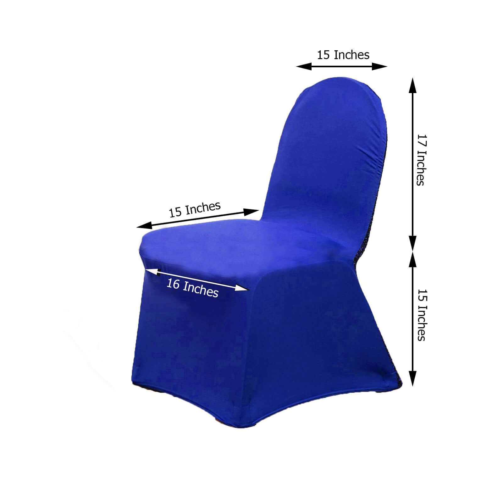 Fitted Royal Blue Spandex Chair Cover with Metallic Shimmer Tinsel Back for Banquets