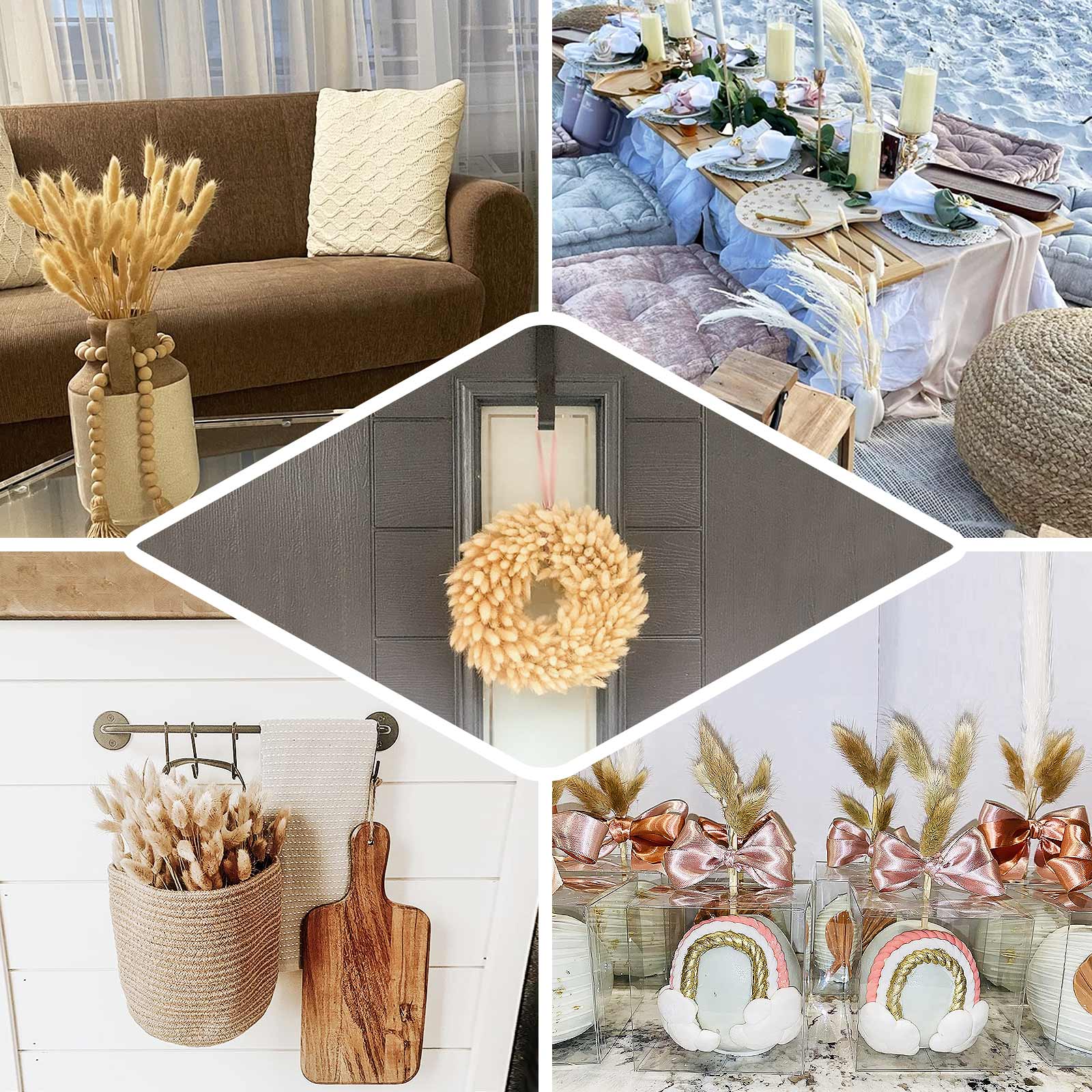 Hot Sale! 50-Pack Natural Dried Bunny Tail Grass for Farmhouse Decor, Events & Floral Arrangements
