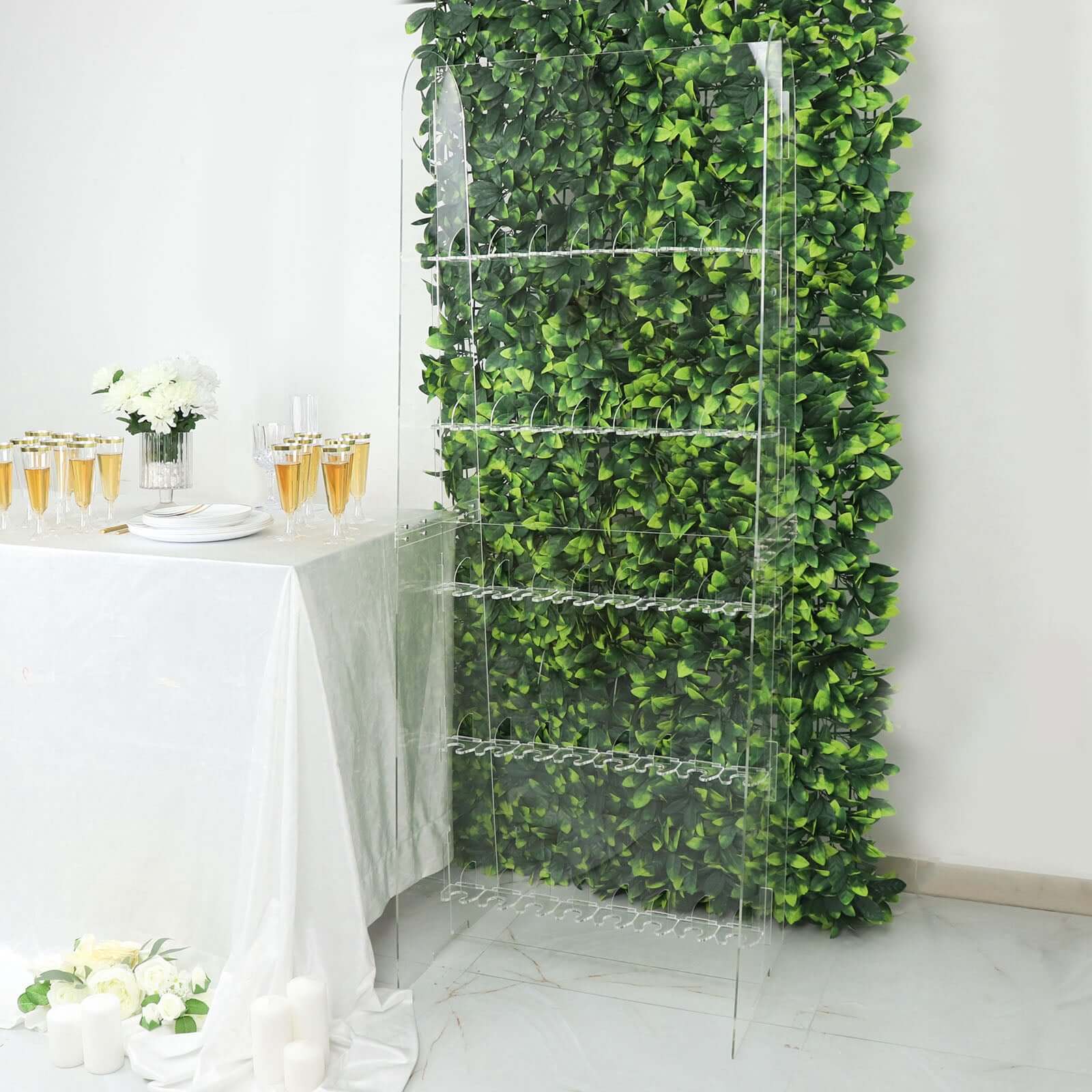 5-Foot Clear 5-Tier Acrylic Champagne Wall Glass Holder for 40 Stemware, Ideal for Classy Events