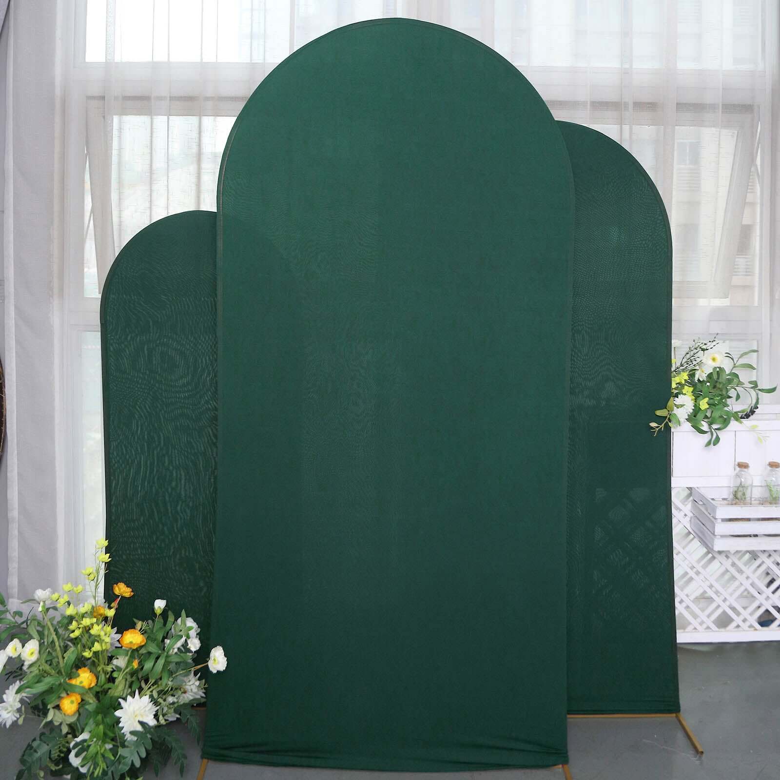 3-Piece Matte Hunter Emerald Green Spandex Fitted Covers for Round Top Chiara Wedding Arch (5ft, 6ft, 7ft)