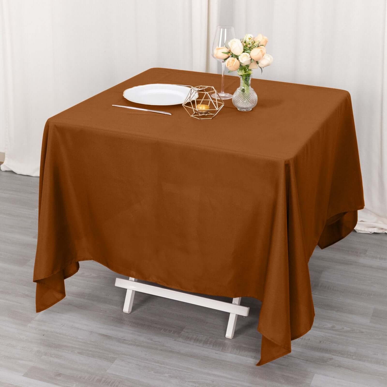 Wrinkle-Resistant & Durable 70x70 Polyester Tablecloth in Cinnamon Brown - Ideal for Events