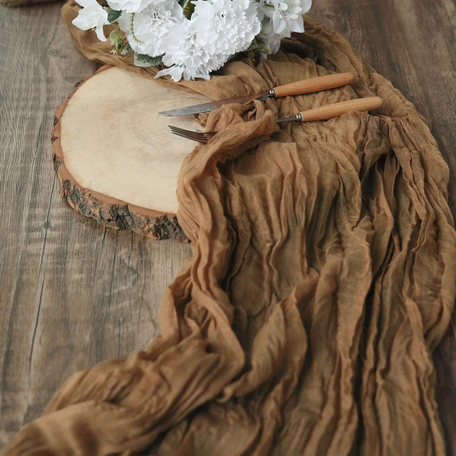 Exclusive 10ft Taupe Gauze Cheesecloth Table Runner - Rustic Boho Charm