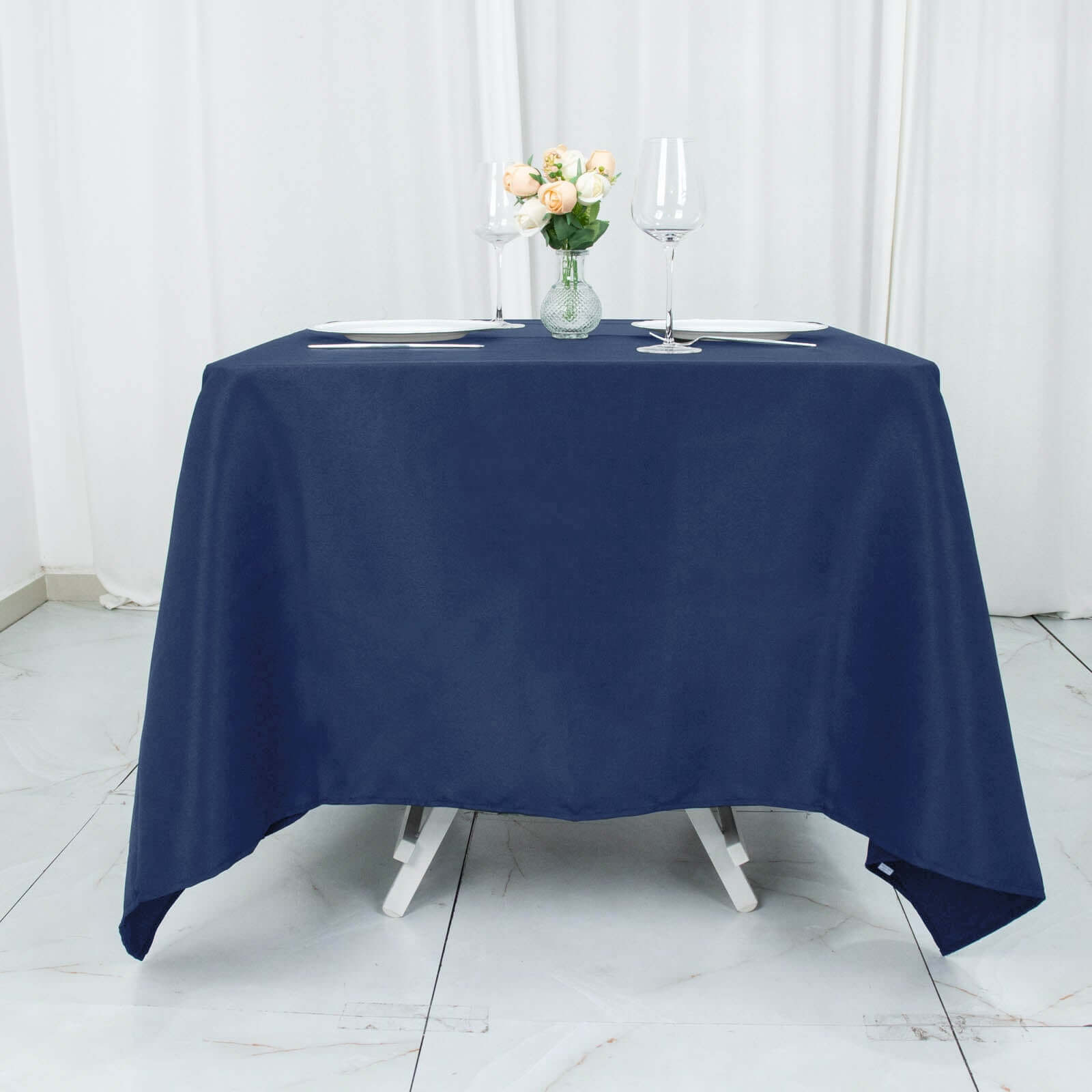 Wrinkle-Resistant 220GSM Navy Blue 70x70 Premium Polyester Square Table Cover