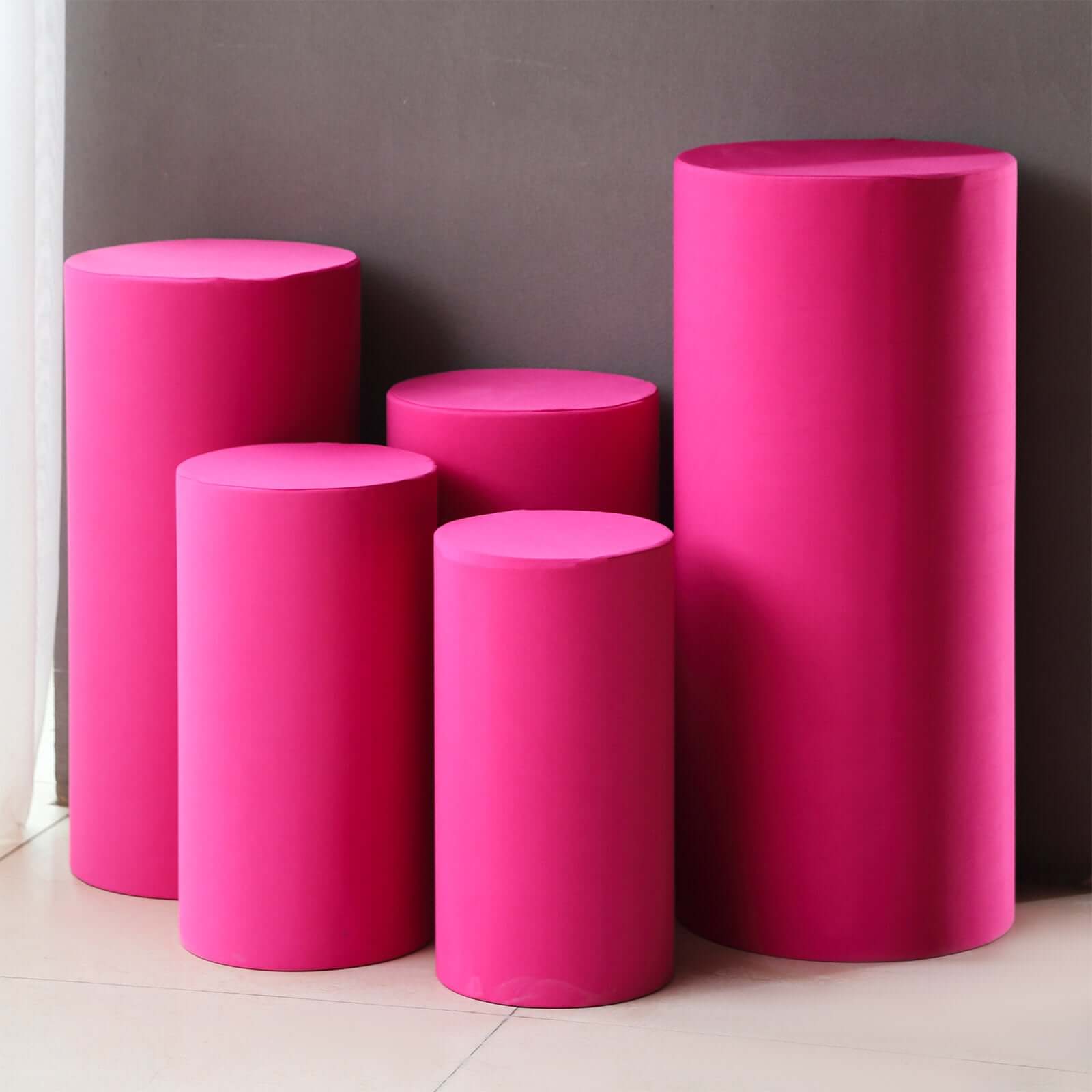 Hot Deal! Set of 5 Fuchsia Stretchable 160 GSM Spandex Cylinder Pedestal Stand Covers