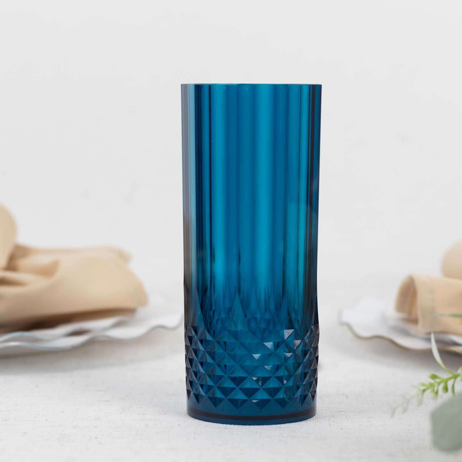 Hot Deal! 6-Pack Shatterproof 14oz Navy Blue Plastic Cocktail Tumblers with Crystal Cut Style