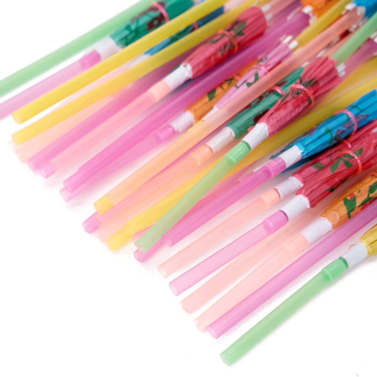 50-Pack Multi-Colored Disposable Umbrella Straws - Perfect for Tropical Parties