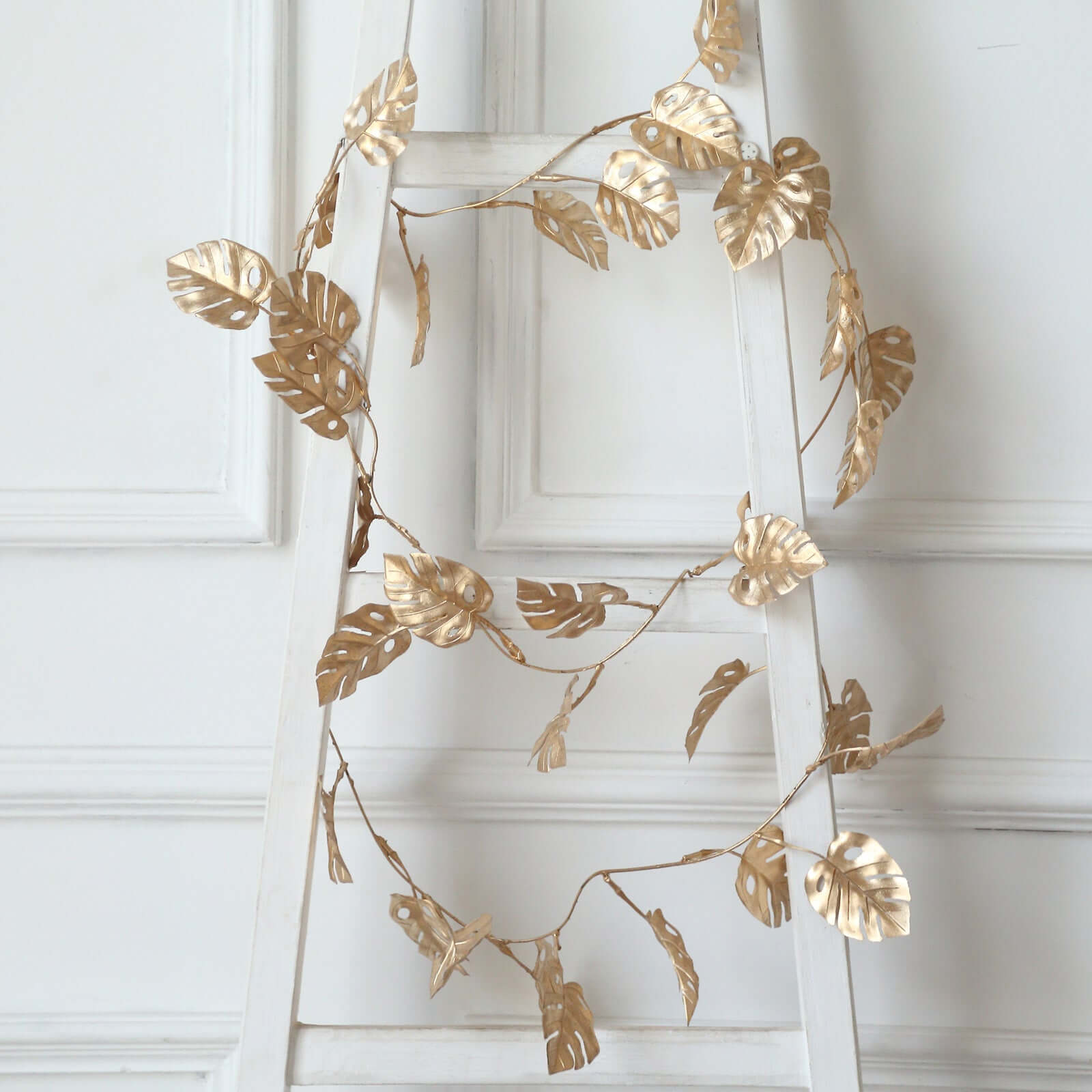 7ft Metallic Gold Artificial Monstera Hanging Vine - Faux Garland for Tropical & Boho Events