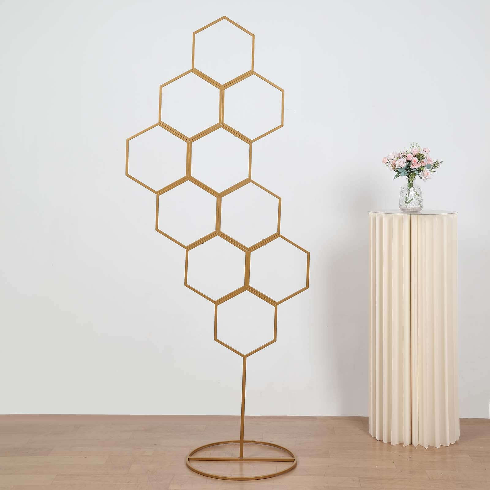 6ft Gold Metal Honeycomb Floor Standing Wedding & Party Flower Frame Backdrop Stand