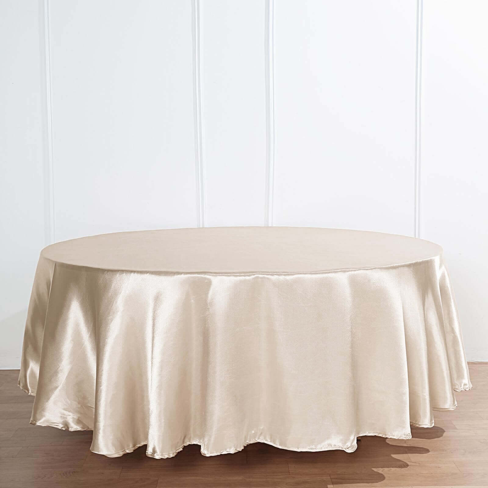 Beige Satin 90-Inch Round Tablecloth - Smooth, Lustrous & Resistant
