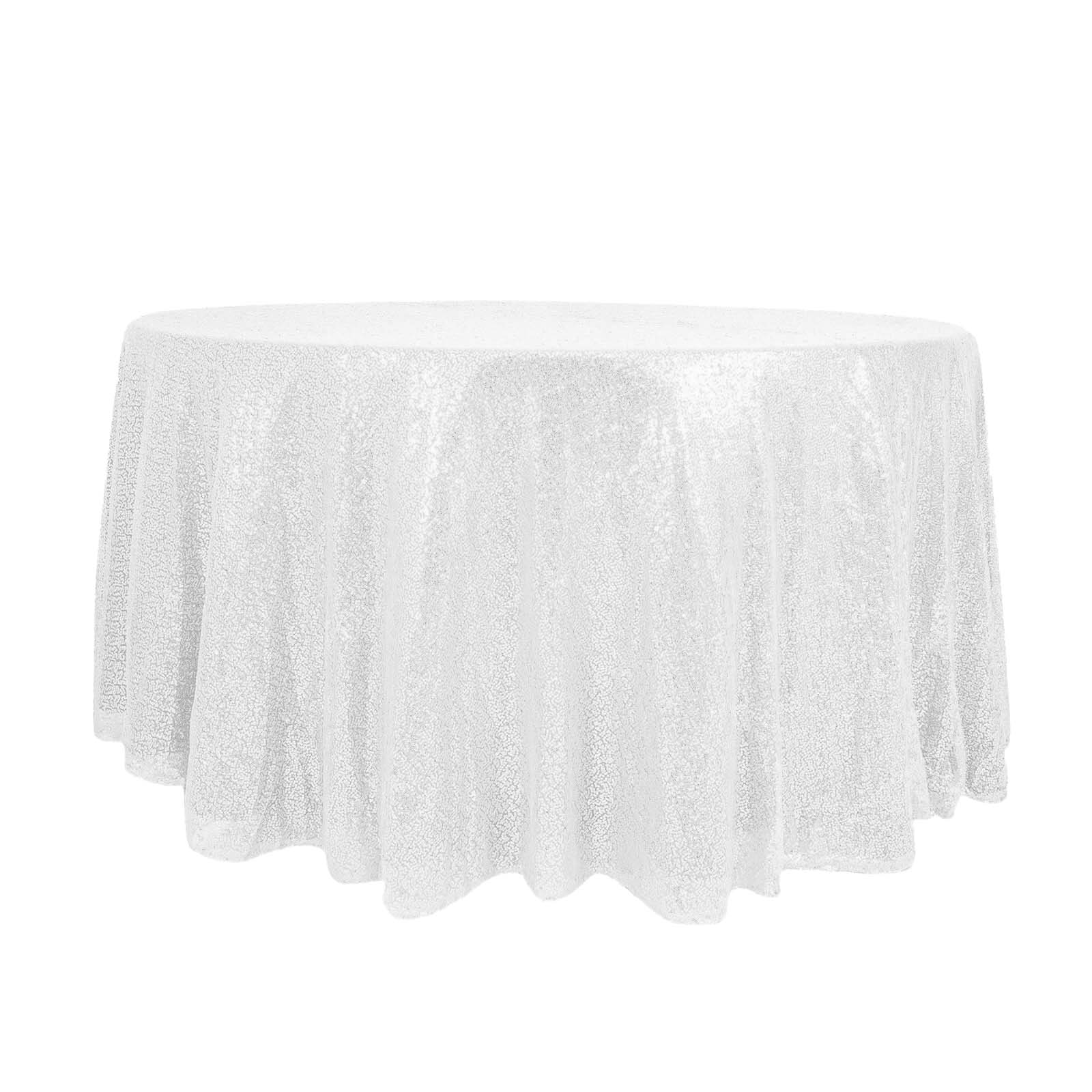 White Seamless Glittering 120 Round Sequin Tablecloth for Elegant Events