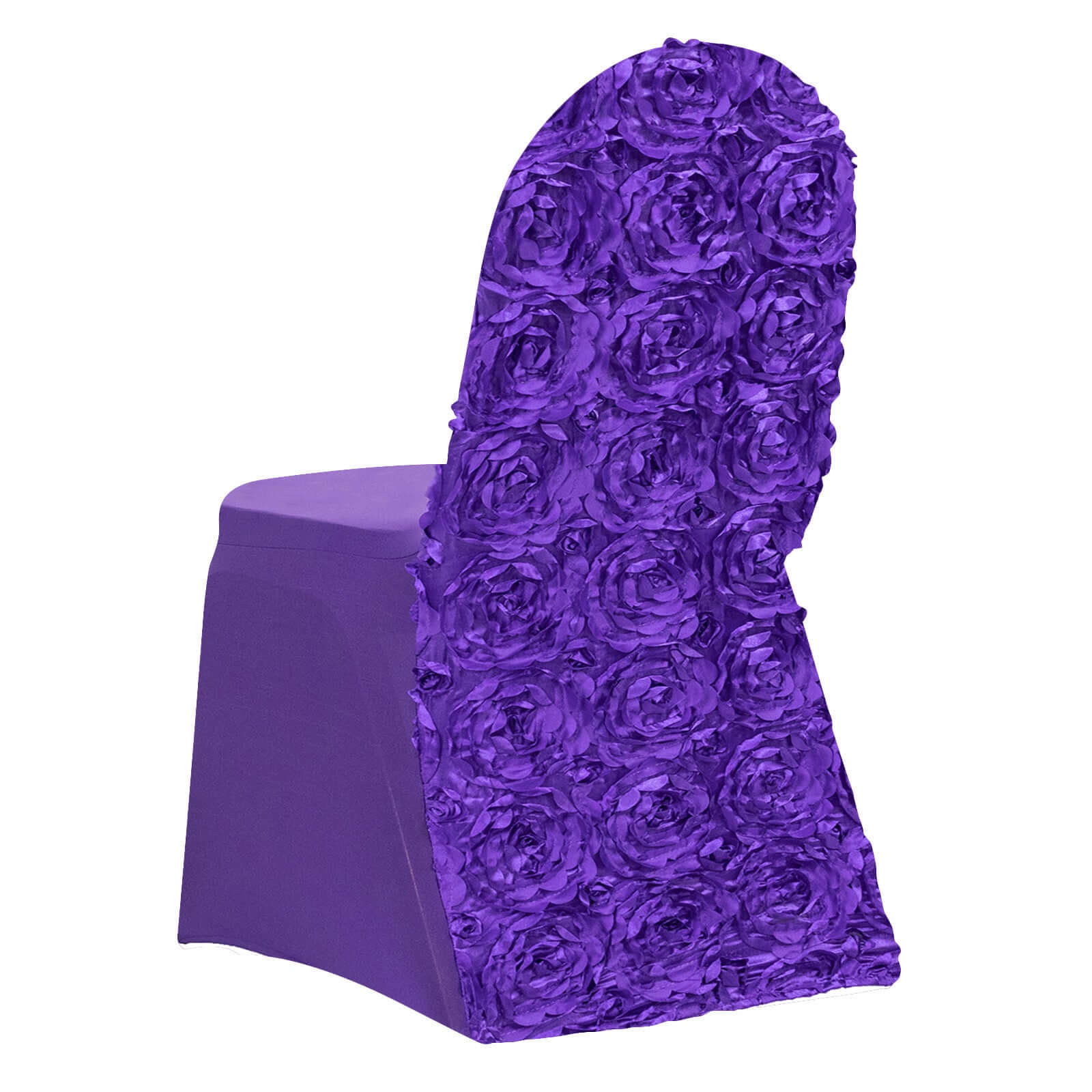 Purple Satin Rosette Stretch Slip-On Chair Cover for Banquets - Elegant & Durable