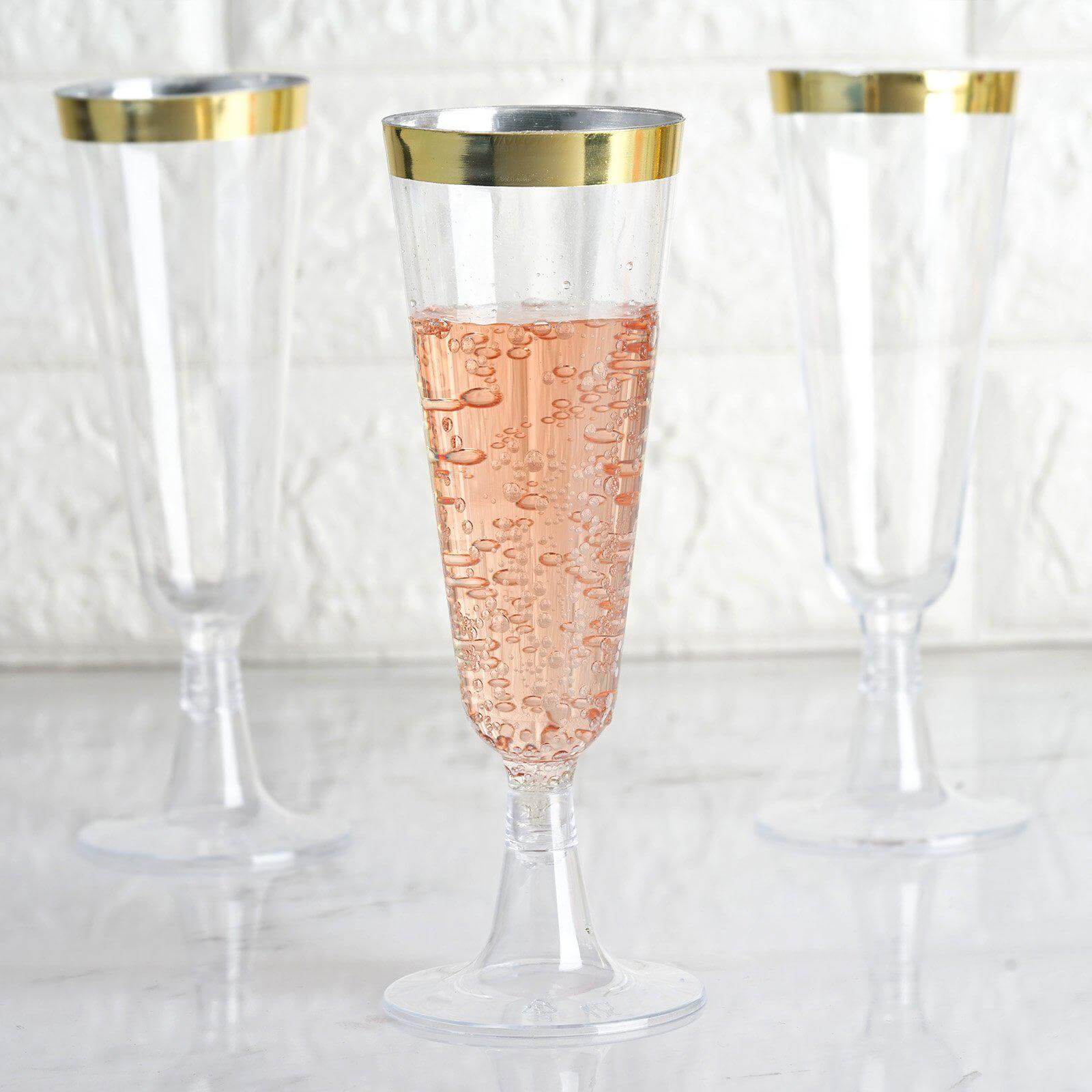 Hot Sale! 12-Pack 5oz Clear Plastic Champagne Flutes with Gold Rim - Disposable Party Glasses