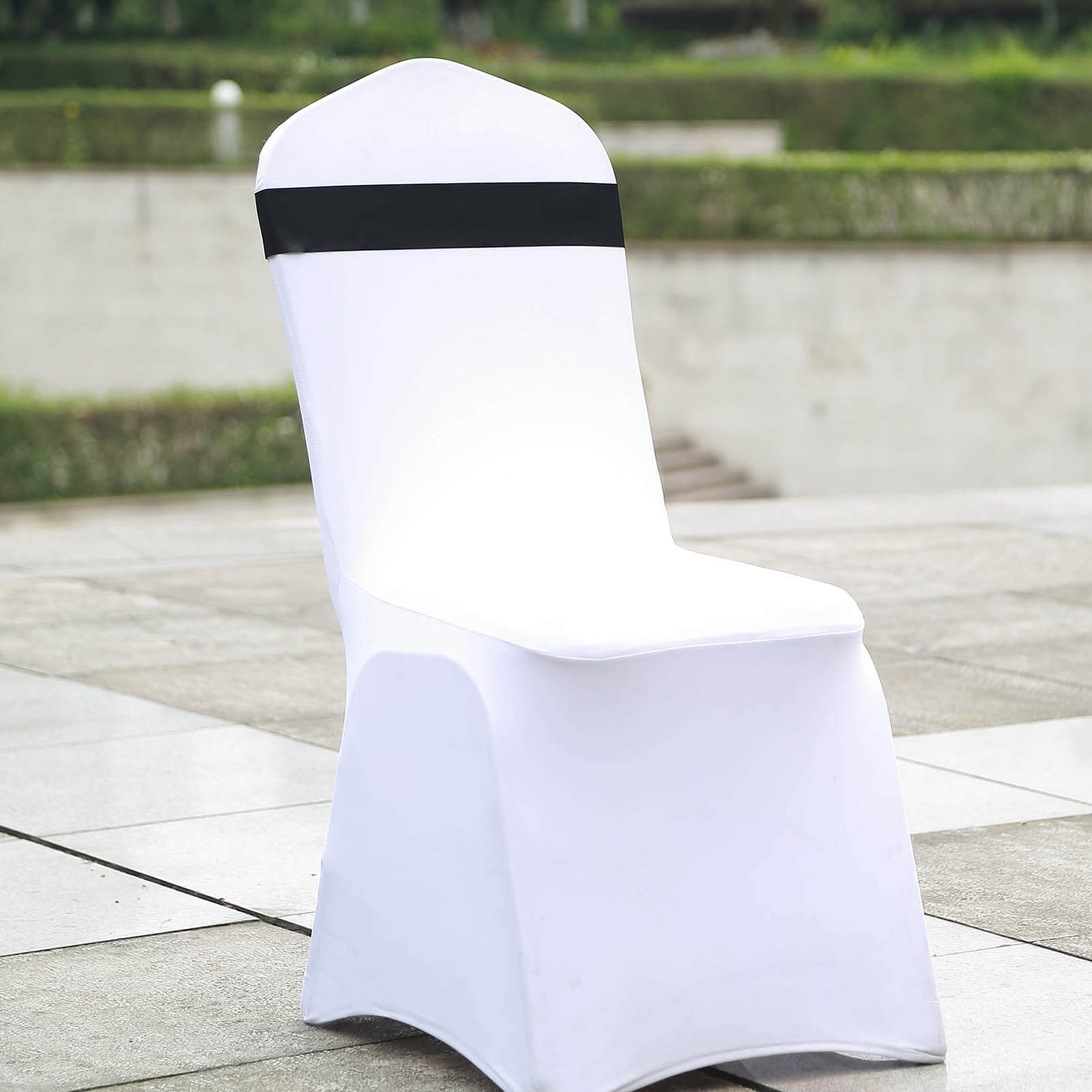 5-Pack Black Satin Faux Leather Chair Sashes with Diamond Rhinestone Buckles - Luxurious Party Decor