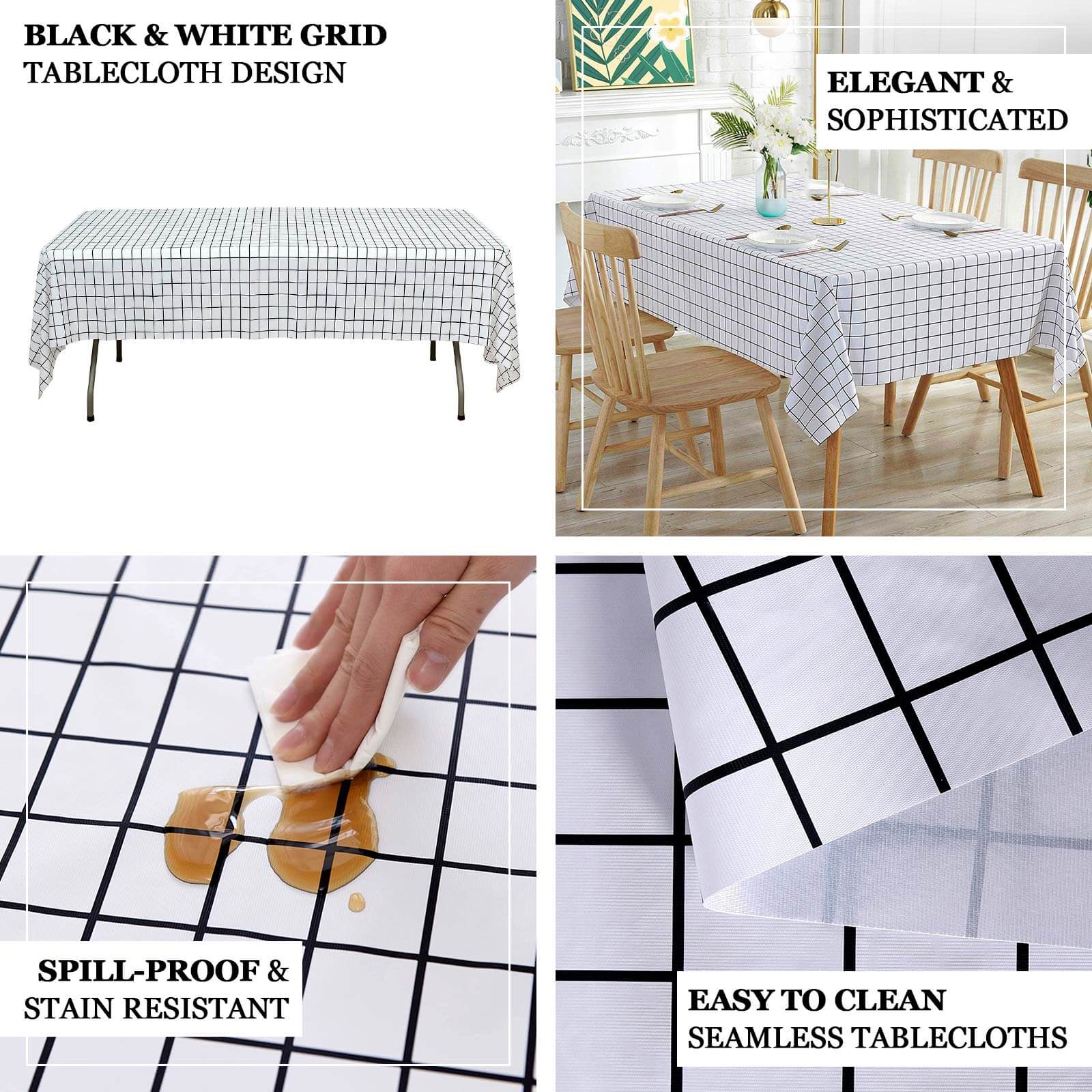 5-Pack Durable Black/White Grid PVC Disposable Plastic Table Covers 54x108 - Perfect for Events
