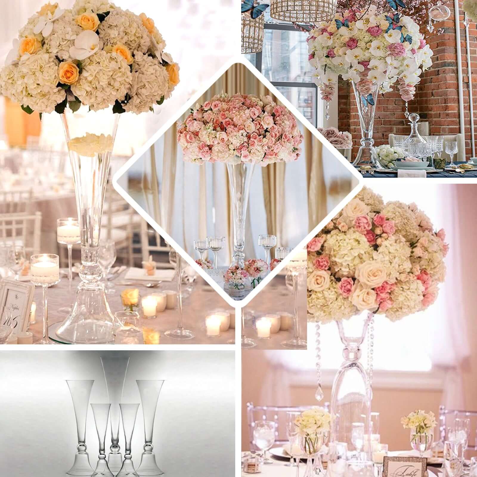 40-Inch Clear Reversible Hand-Crafted Glass Trumpet Floor Vase for Event Decor