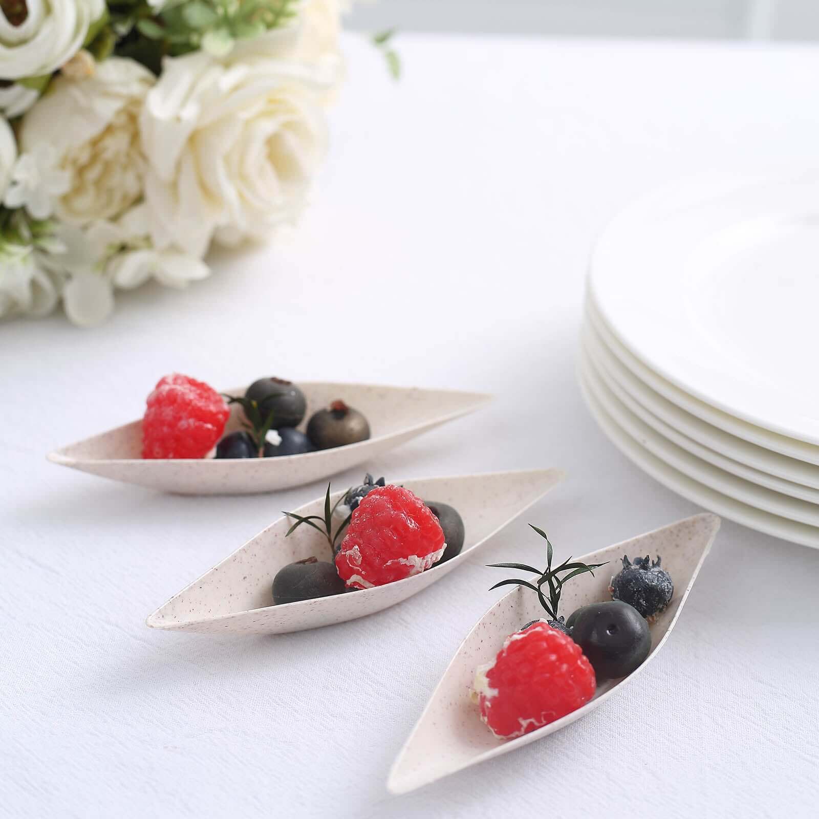 Hot! 24-Pack Biodegradable Mini Wheat Straw Fiber Boat-Shaped Snack Plates for Desserts