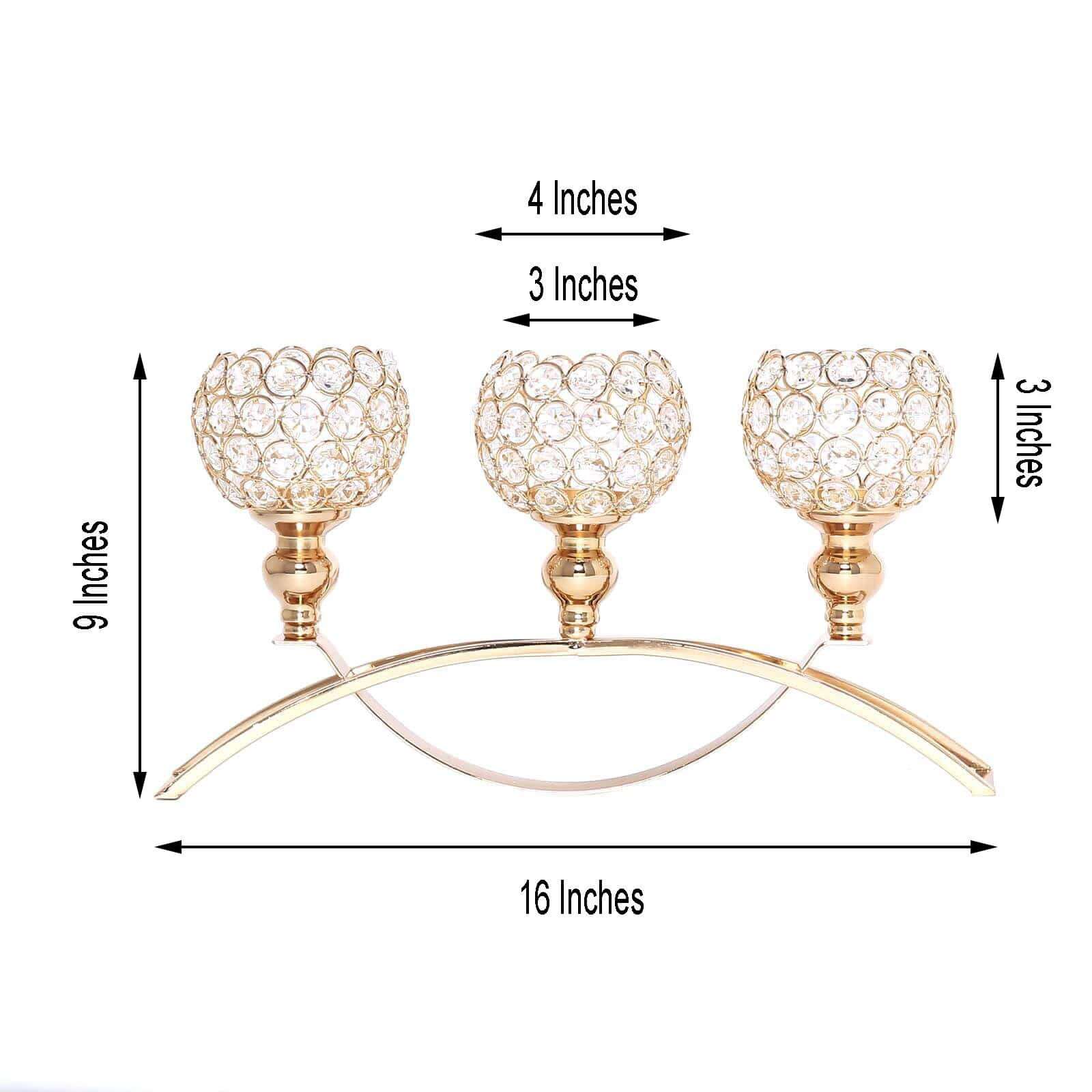 Chic Gold 3-Arm Arch Bridge Candelabra with Crystal Beads - Ideal Table Centerpiece for Events
