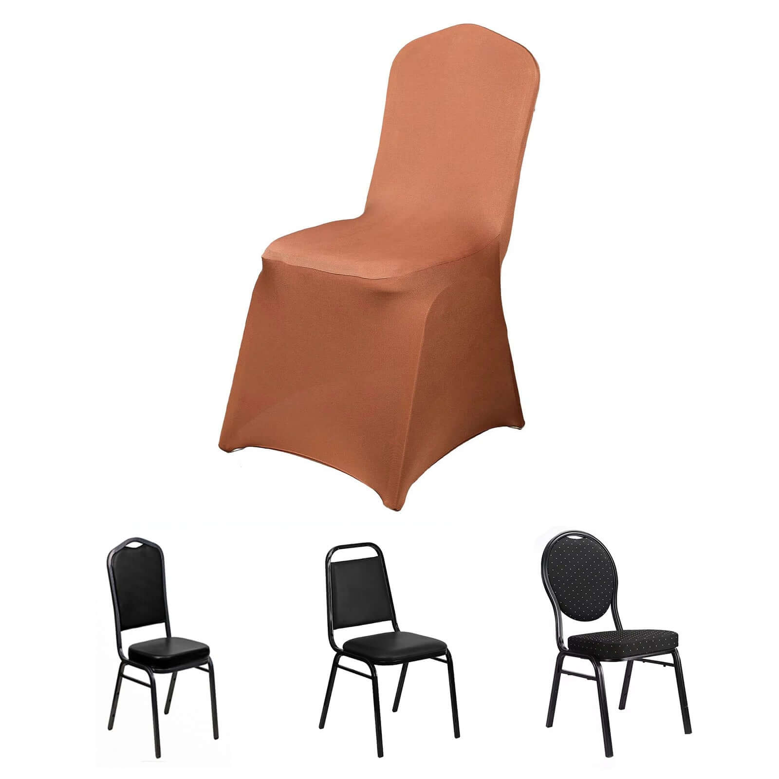 Terracotta (Rust) Spandex Stretch Slip-On Chair Cover for Banquet Chairs - 160GSM Fabric