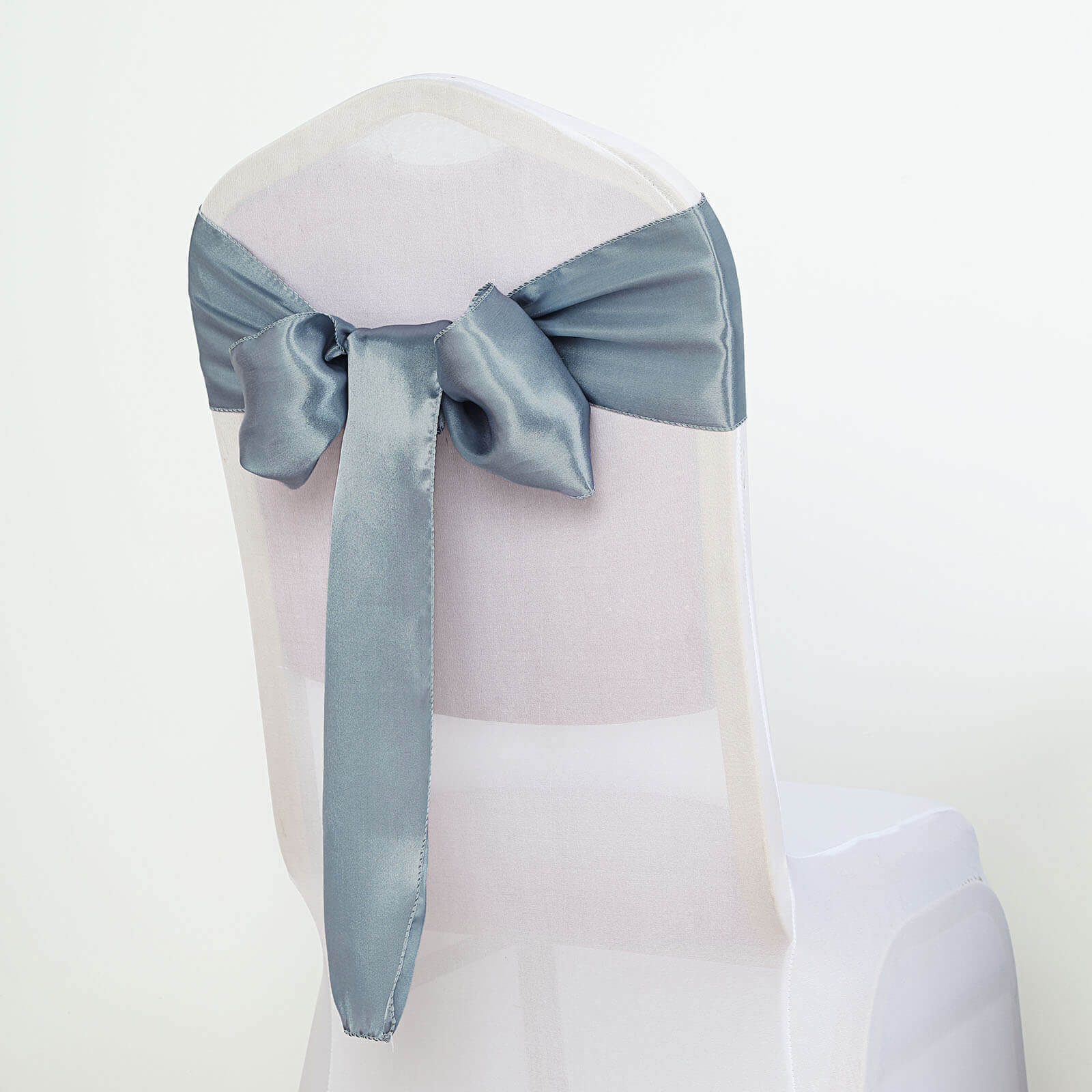 5-Pack Dusty Blue Satin Chair Sashes - Durable, Shiny Chair Bows, Great Deal
