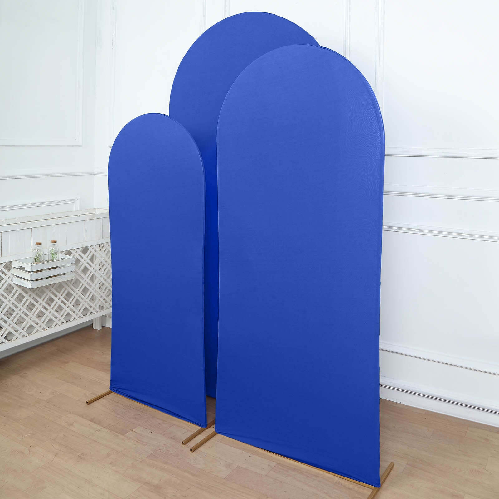 3-Piece Matte Royal Blue Spandex Fitted Covers for Round Top Chiara Wedding Arch - 5ft, 6ft, 7ft
