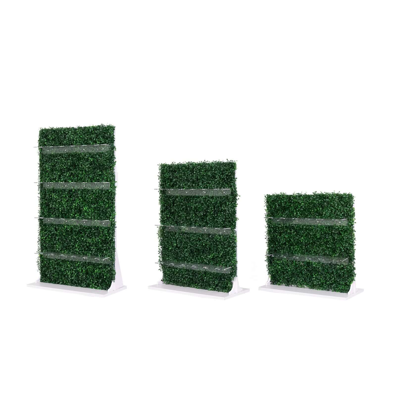 Exclusive Set of 3 Green Champagne Wall Glass Holders - Tiered Faux Boxwood Stemware Racks for Classy Events