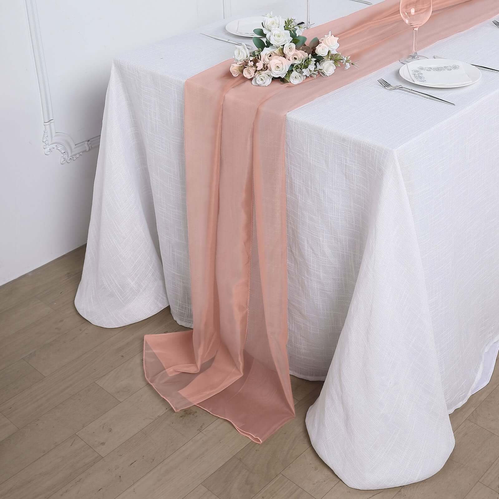 Luxurious 6ft Dusty Rose Chiffon Table Runner - Soft & Effortless Table Decor