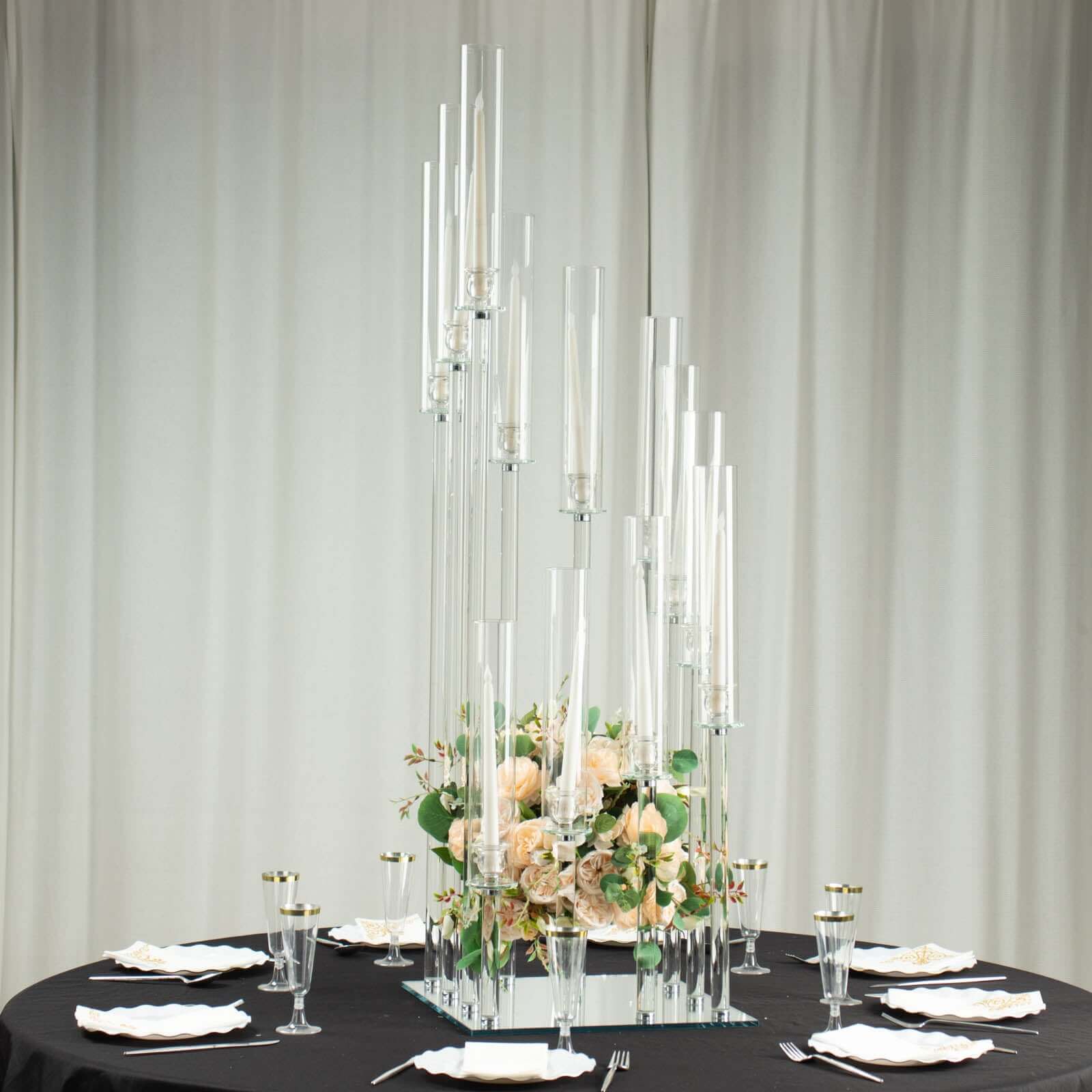 4.5ft Crystal Glass Cluster Candelabra Pedestal Stand - Ideal Table Centerpiece