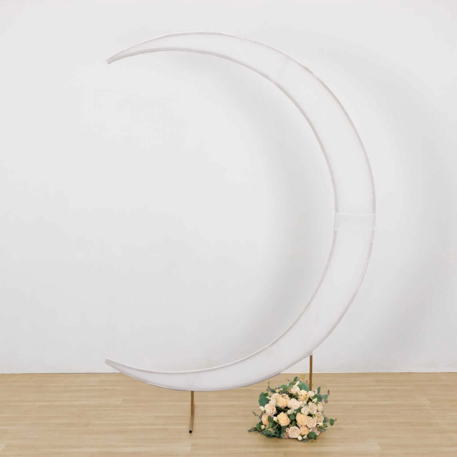 Custom-Fitted 7.5ft White Spandex Cover for Crescent Moon Wedding Arch