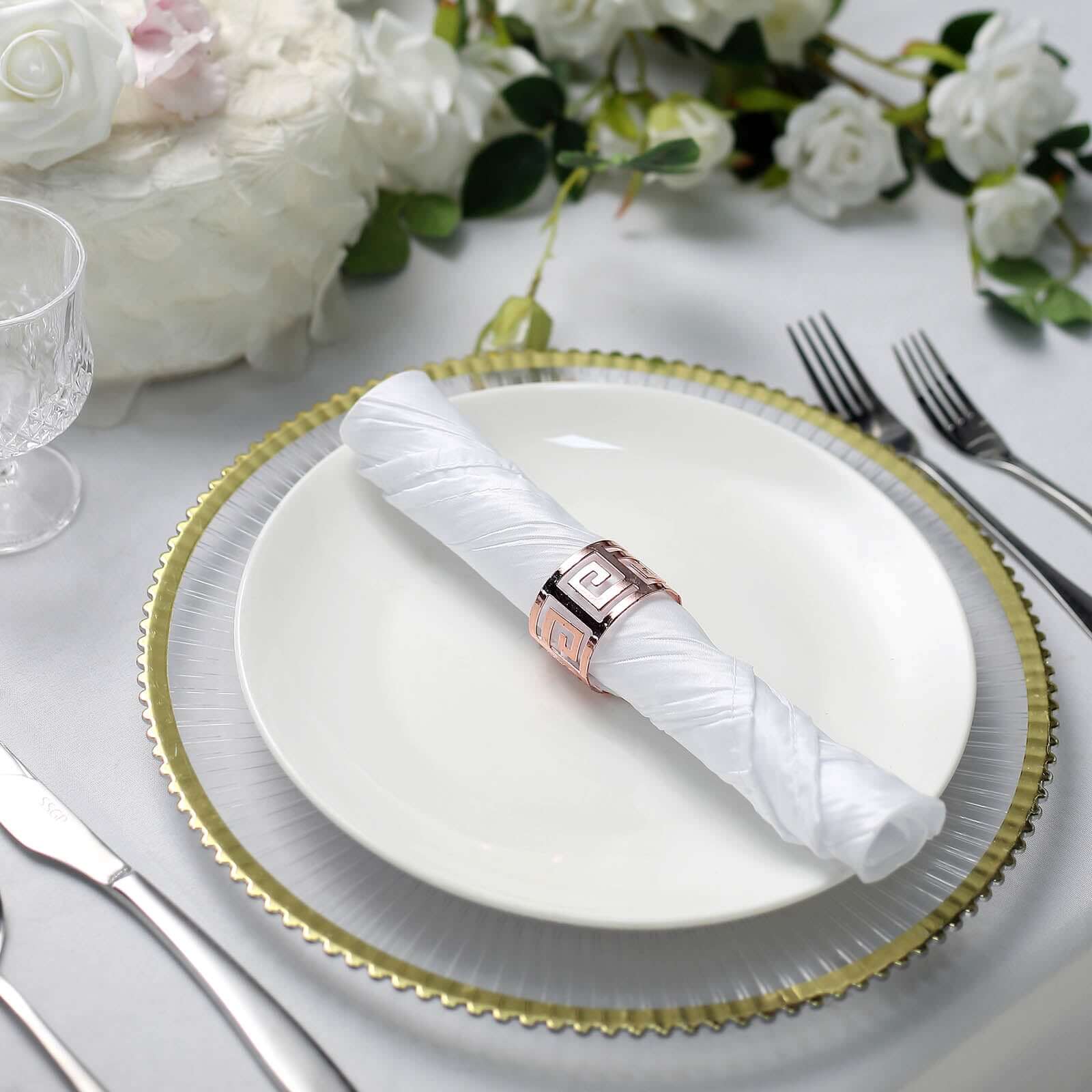 Set of 5 White 20x20 Taffeta Accordion Crinkle Style Dinner Napkins for Elegant Dining