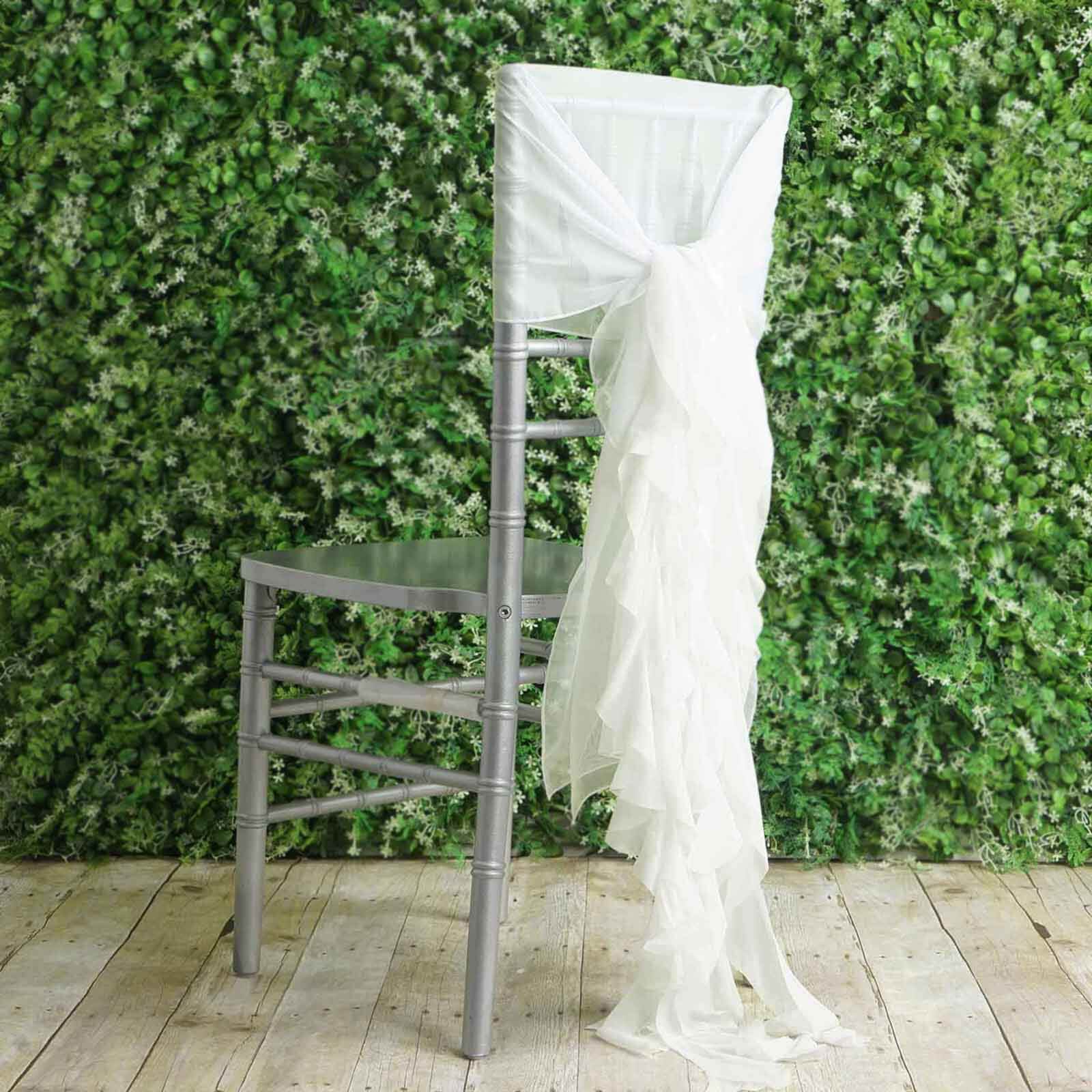 Stylish Ivory Chiffon Chair Sashes Set with Willow Ruffles Design