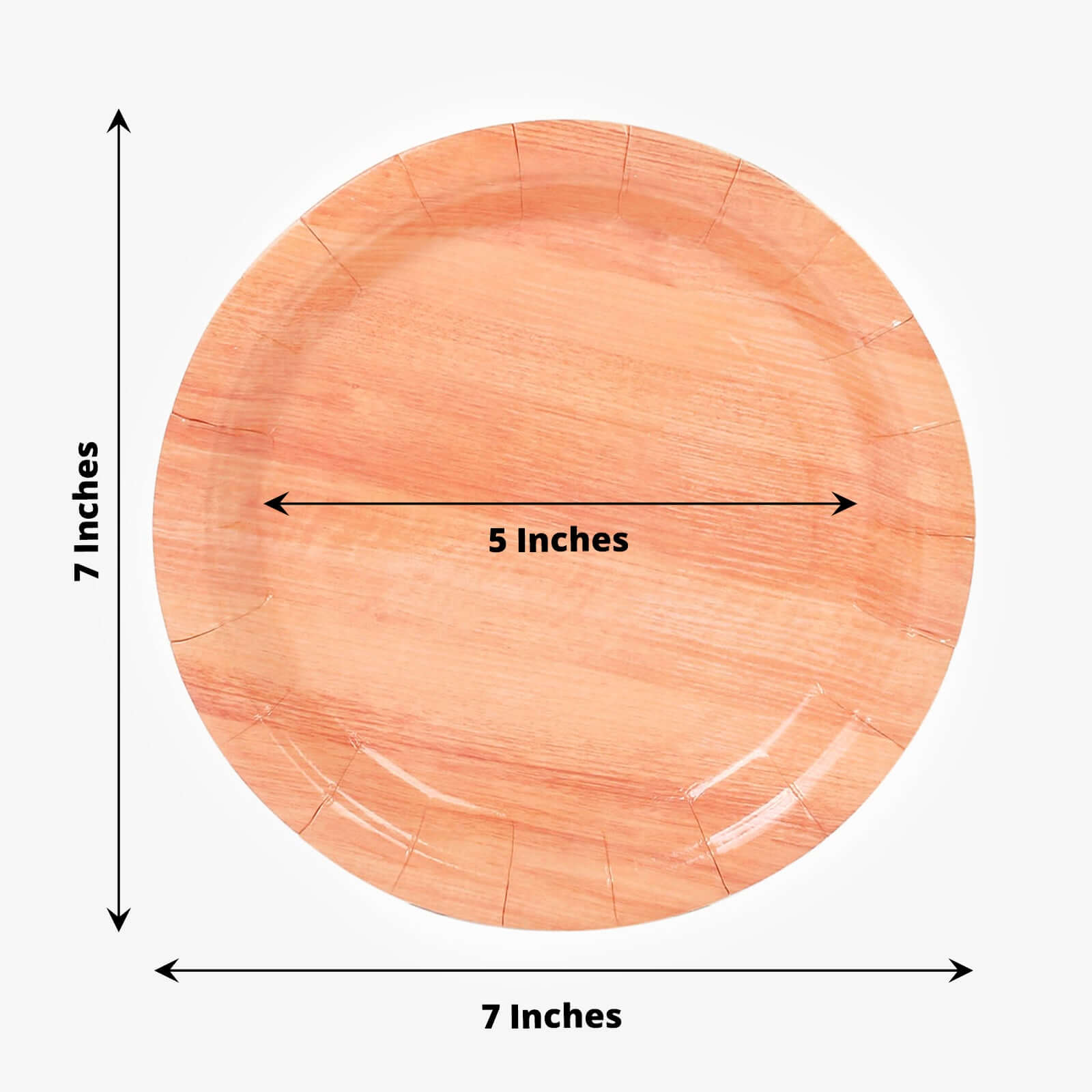 25-Pack 7-Inch Disposable Round Paper Dessert Plates with Natural Wood Grain Print for Rustic Events