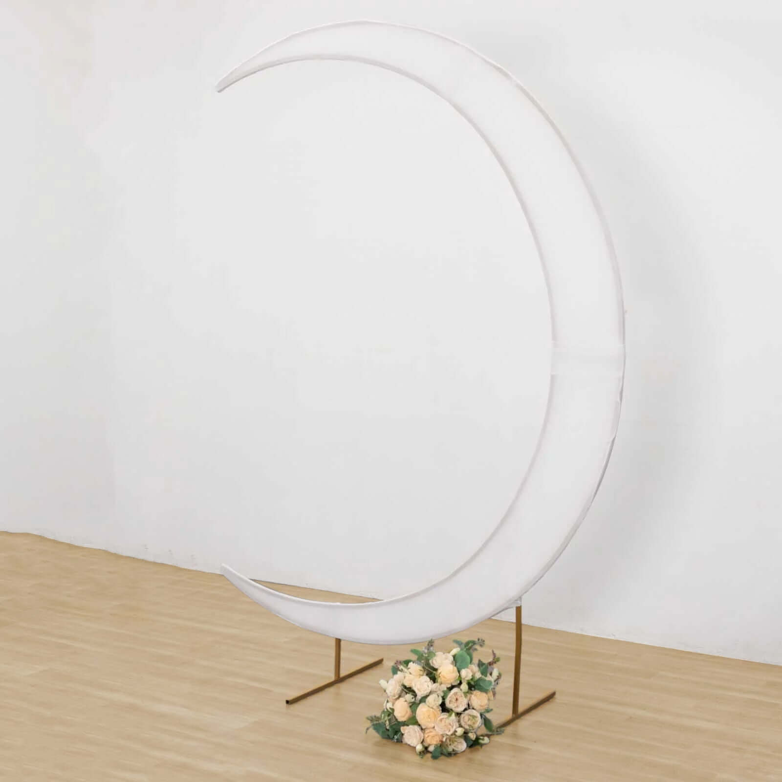 Custom-Fitted 7.5ft White Spandex Cover for Crescent Moon Wedding Arch