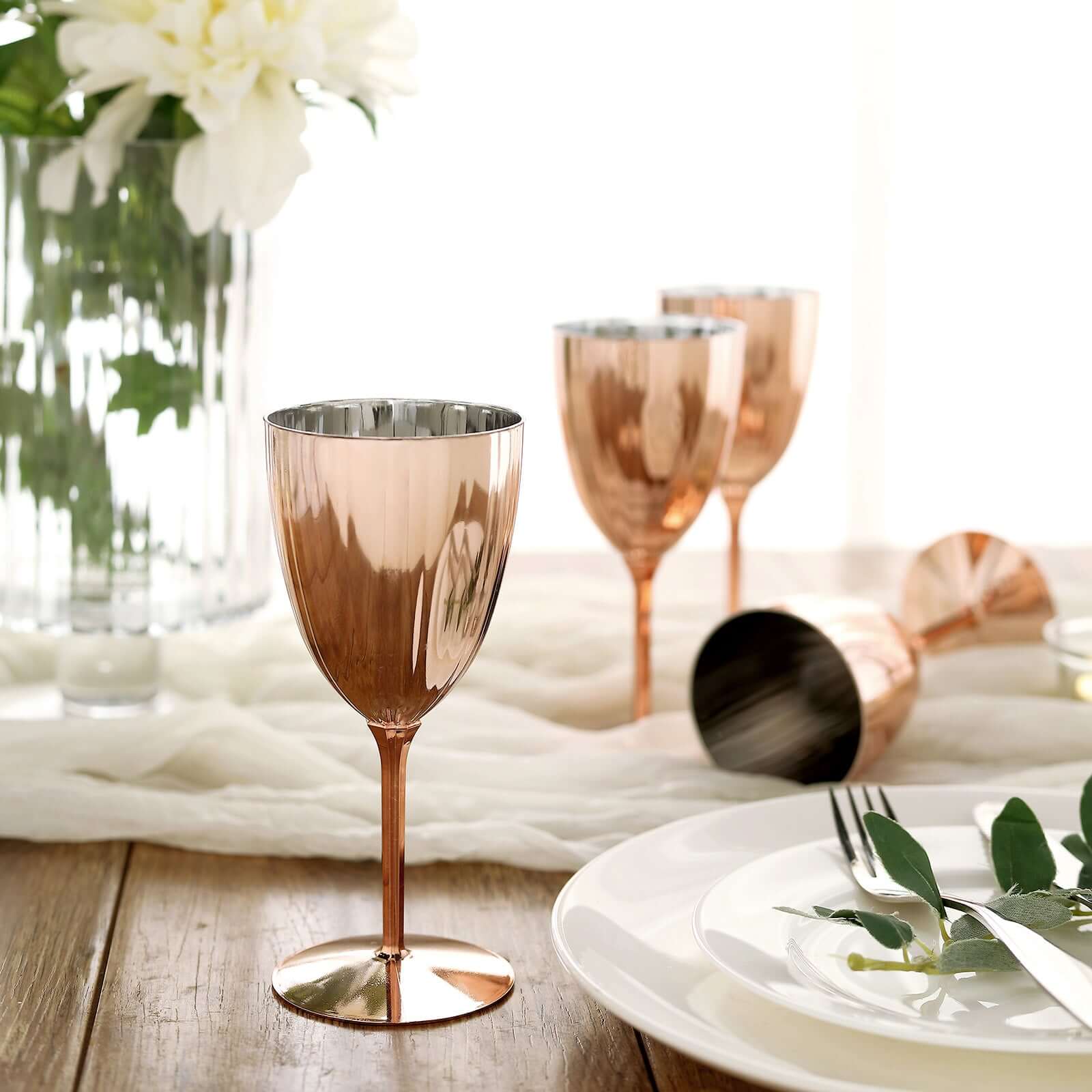 6-Pack Disposable Metallic Rose Gold Plastic Wine Glasses - Ideal for Parties & Special Events